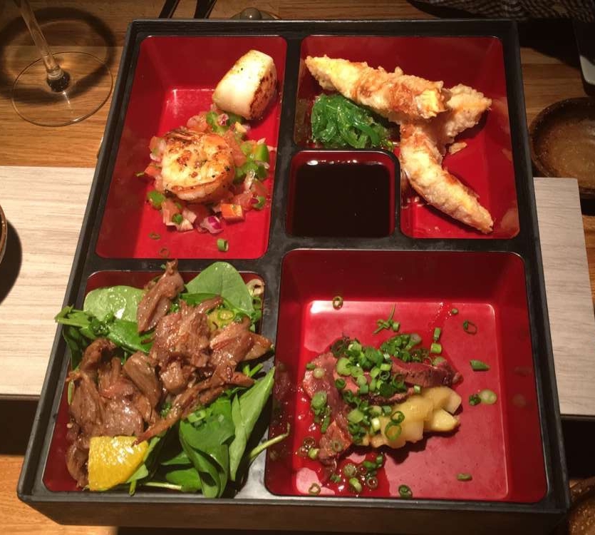 Meal at Rub 23 | Clockwise: Scallops, Shrimp, Reindeer Tataki, Duck