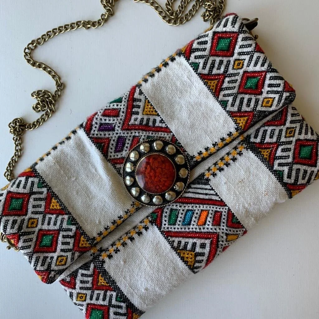 White &amp; Red Moroccan Purse