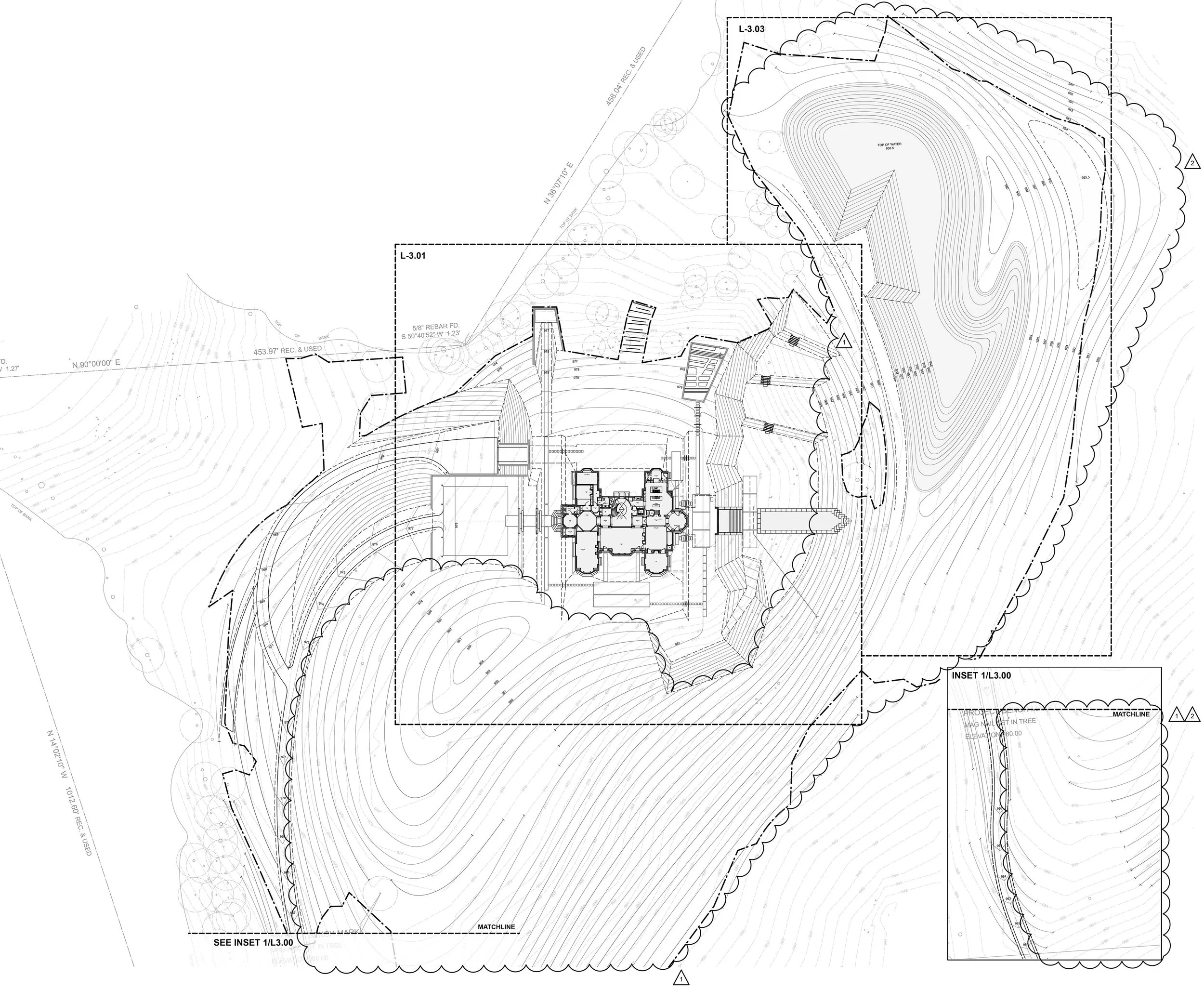 grading plan of the house and pond area