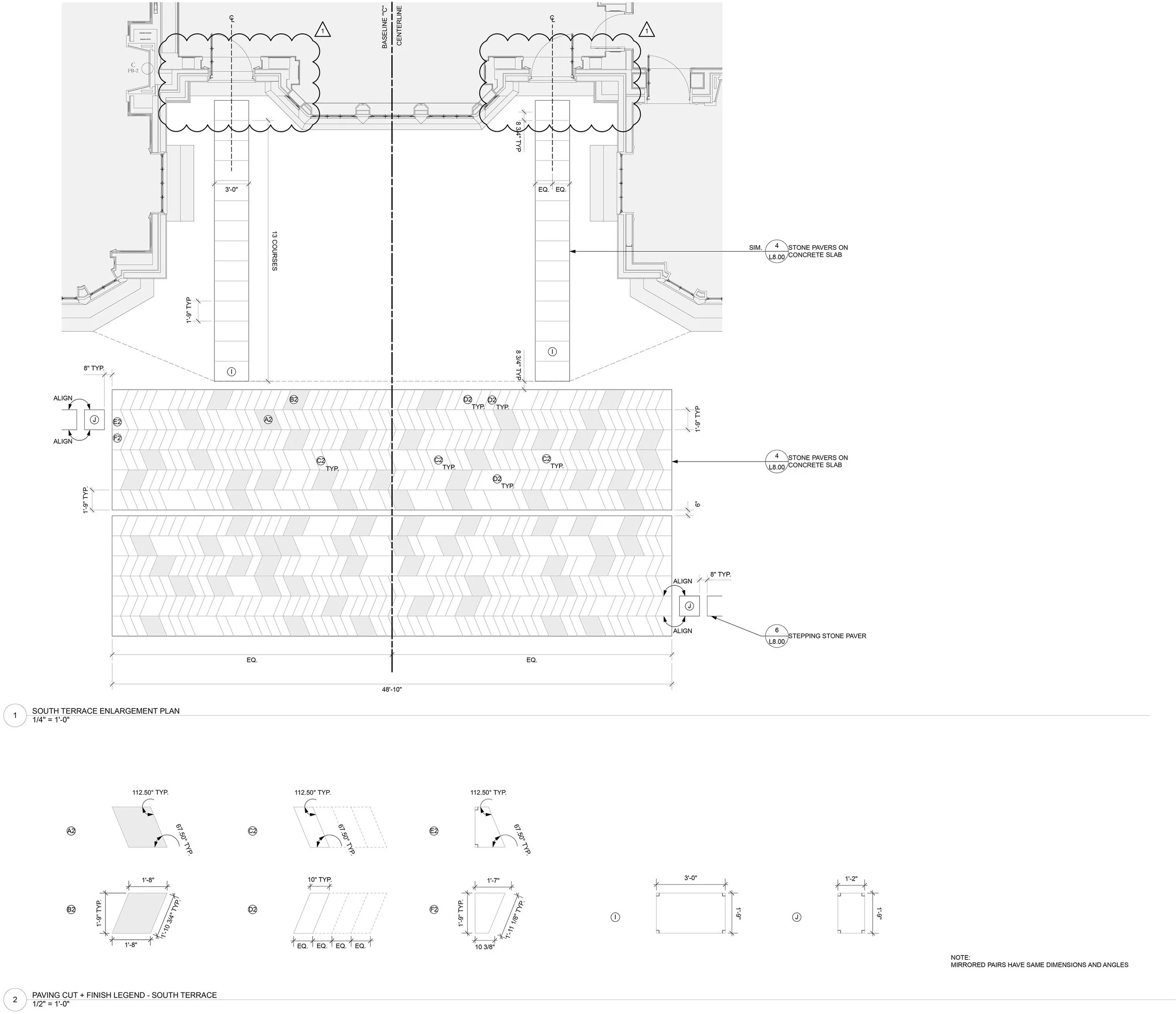 paving layout and key for the South Terrace