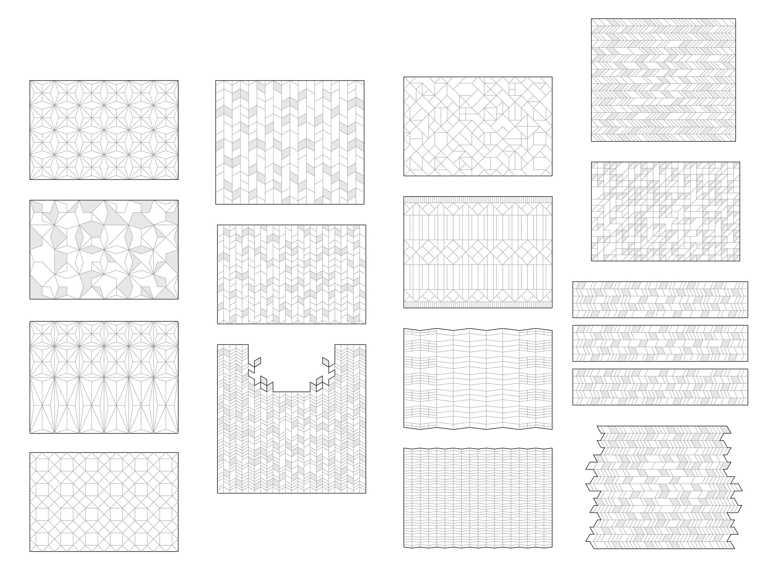 some of dozens of paving pattern explorations early in the design development process