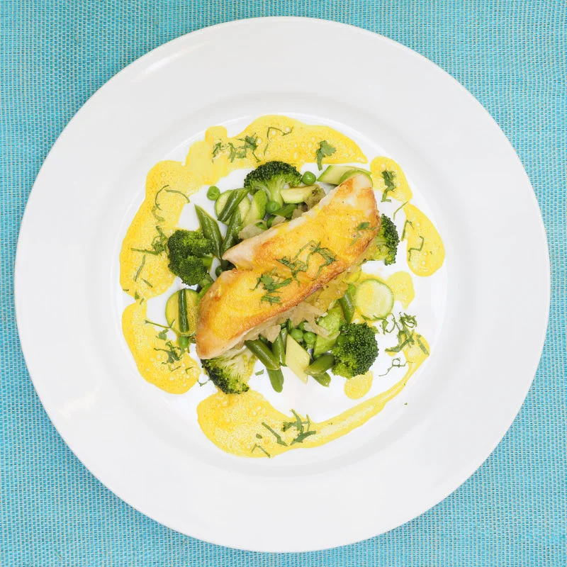 Seared Ombrine Fillet with Saffron, Prawn & Crayfish Sauce
