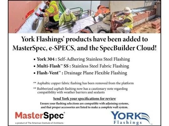 York Flashings' Products Have Been Added to MasterSpec!
