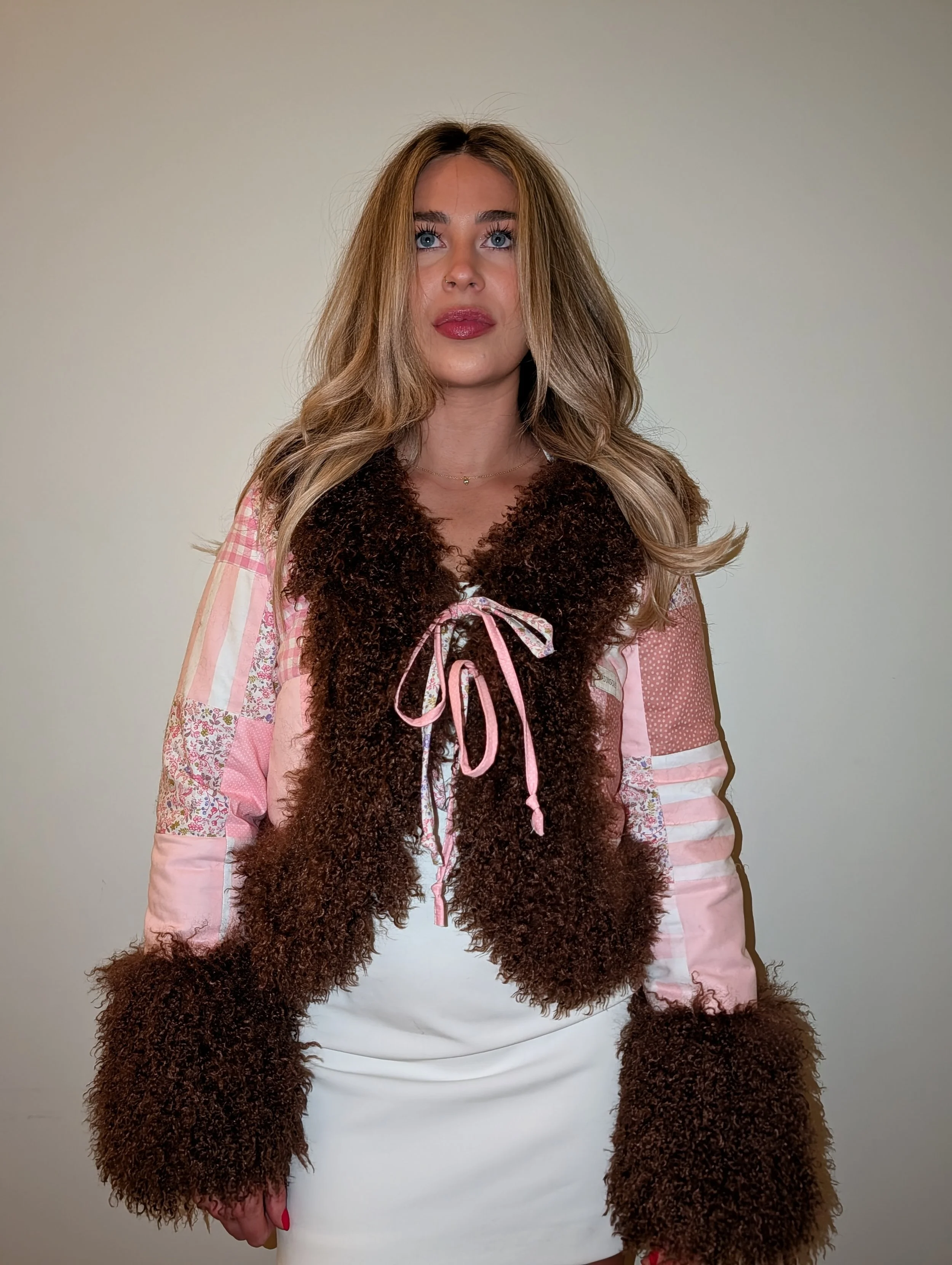 Pink & Brown Mongolian fur Coat
