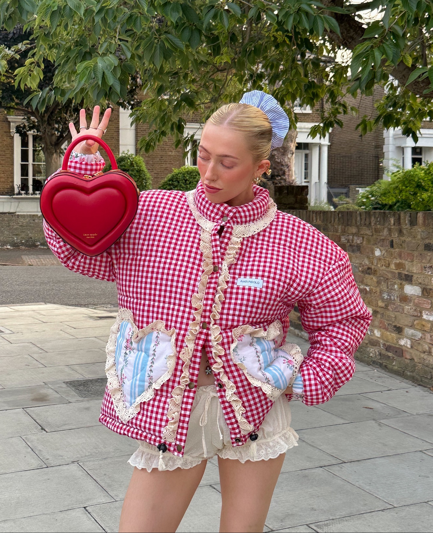 Red Gingham Heart Pocket Coat — A/ASUNSOLO Red Gingham Heart Pocket Coat — A/ASUNSOLO
