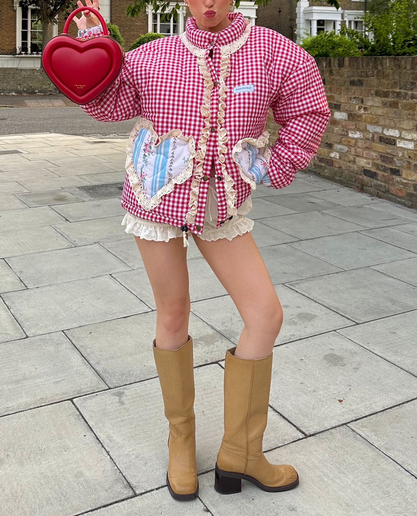 Red Gingham Heart Pocket Coat — A/ASUNSOLO Red Gingham Heart Pocket Coat — A/ASUNSOLO