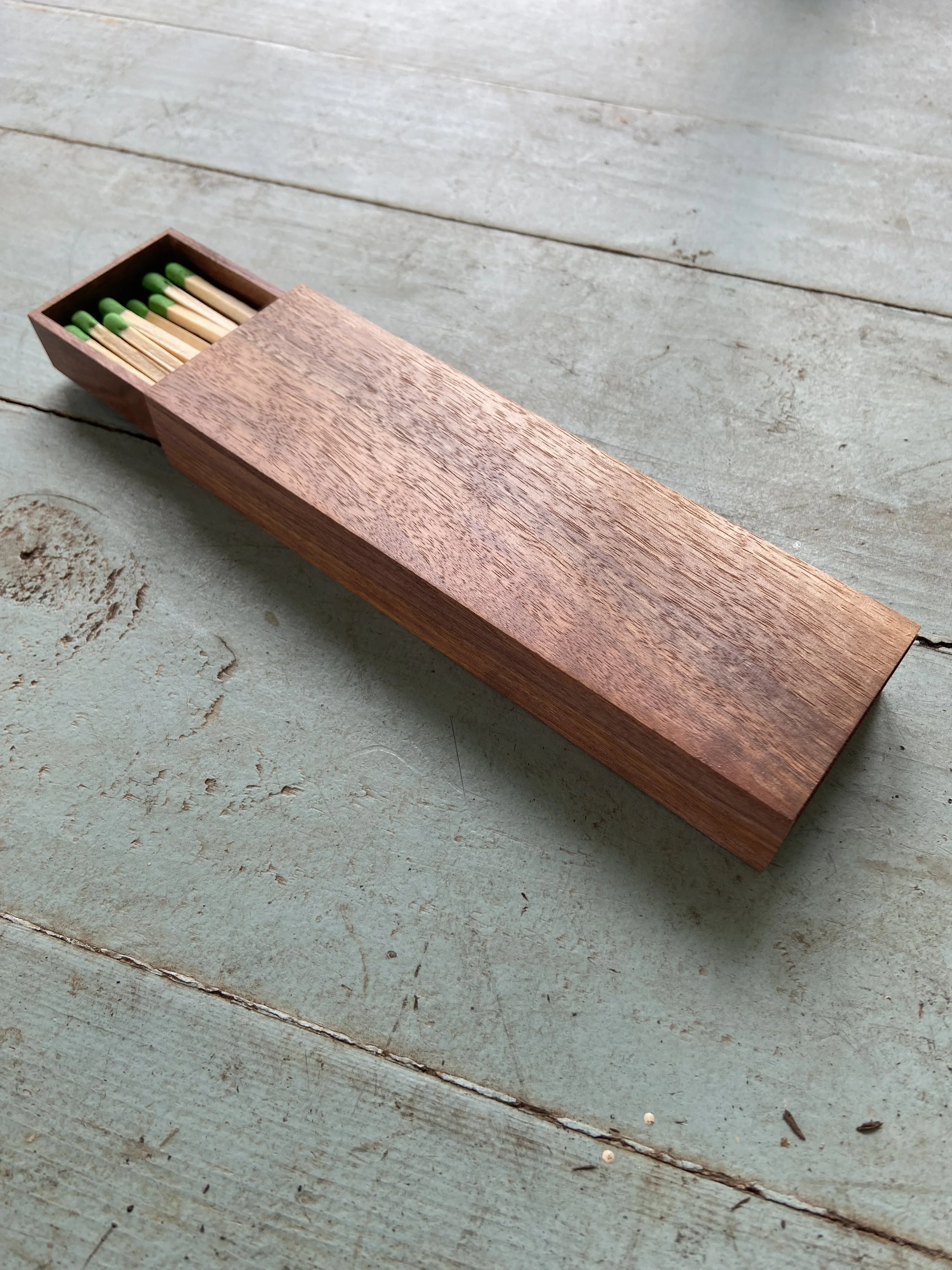  Long Ambrosia Maple matchbox for fireplace matches. 7” x 2 1/2” x 1 1/4”. 