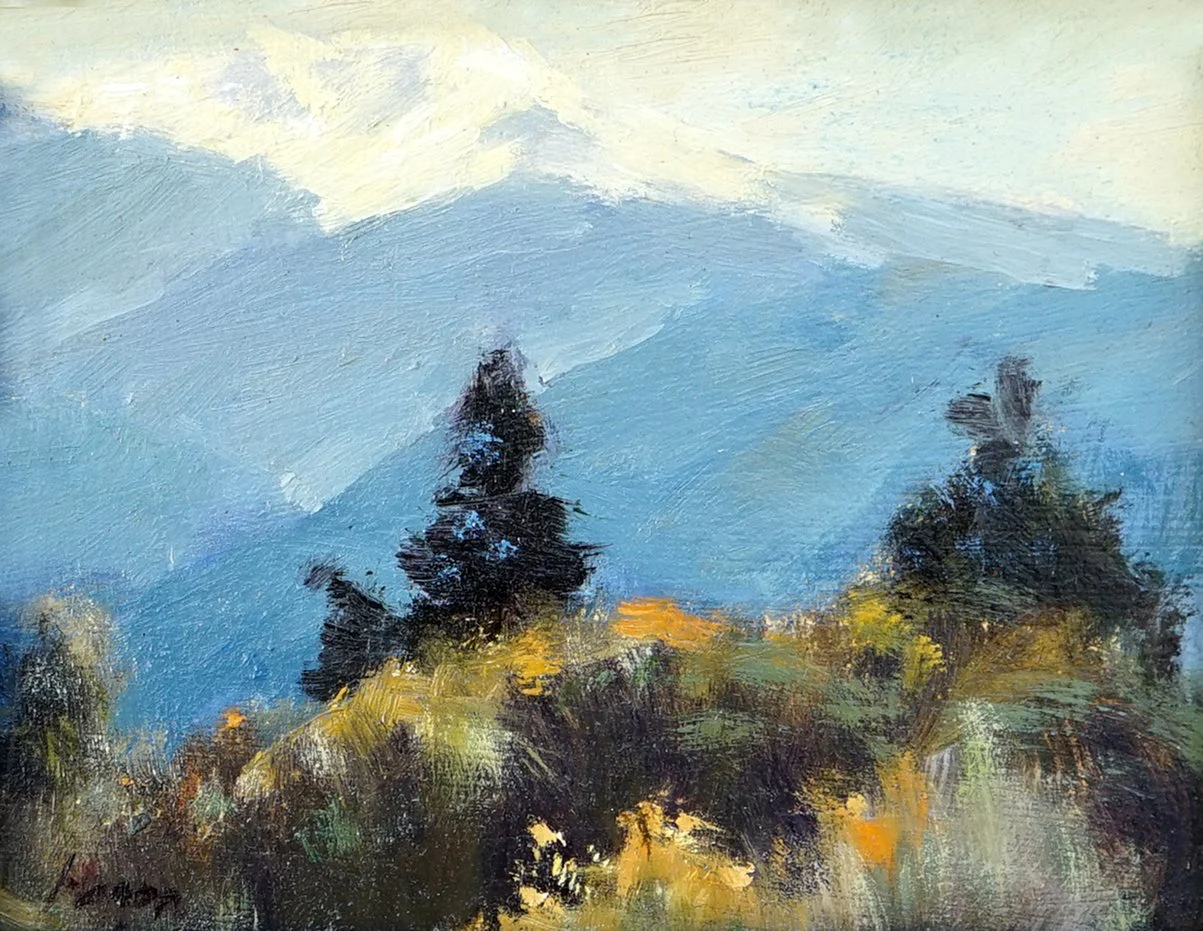 Into the Mountains • 4" x 5" • Oil