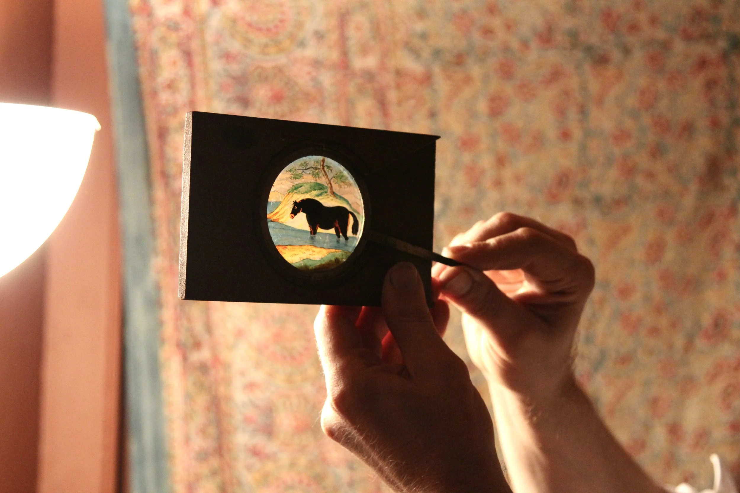 A sneak peak of a ‘slip’ magic lantern slide as part of a series of hand painted ‘slip’ slides