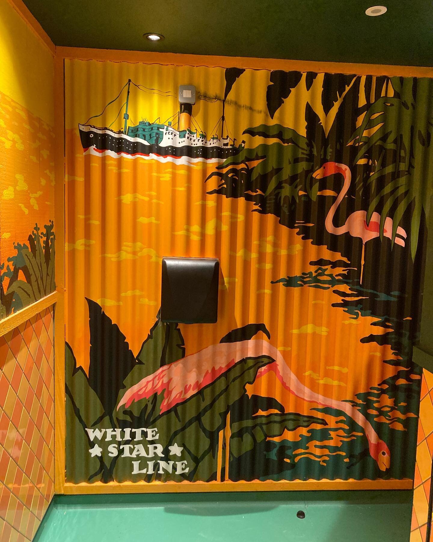 Some recent work for @jacktierneyart and @turtlebayuk transforming corrugated toilet walls into branded tropical paradise. 

Despite how it looks recently, corrugated is a real pain to paint with brushes but, I appear to be a sucker for punishment. I