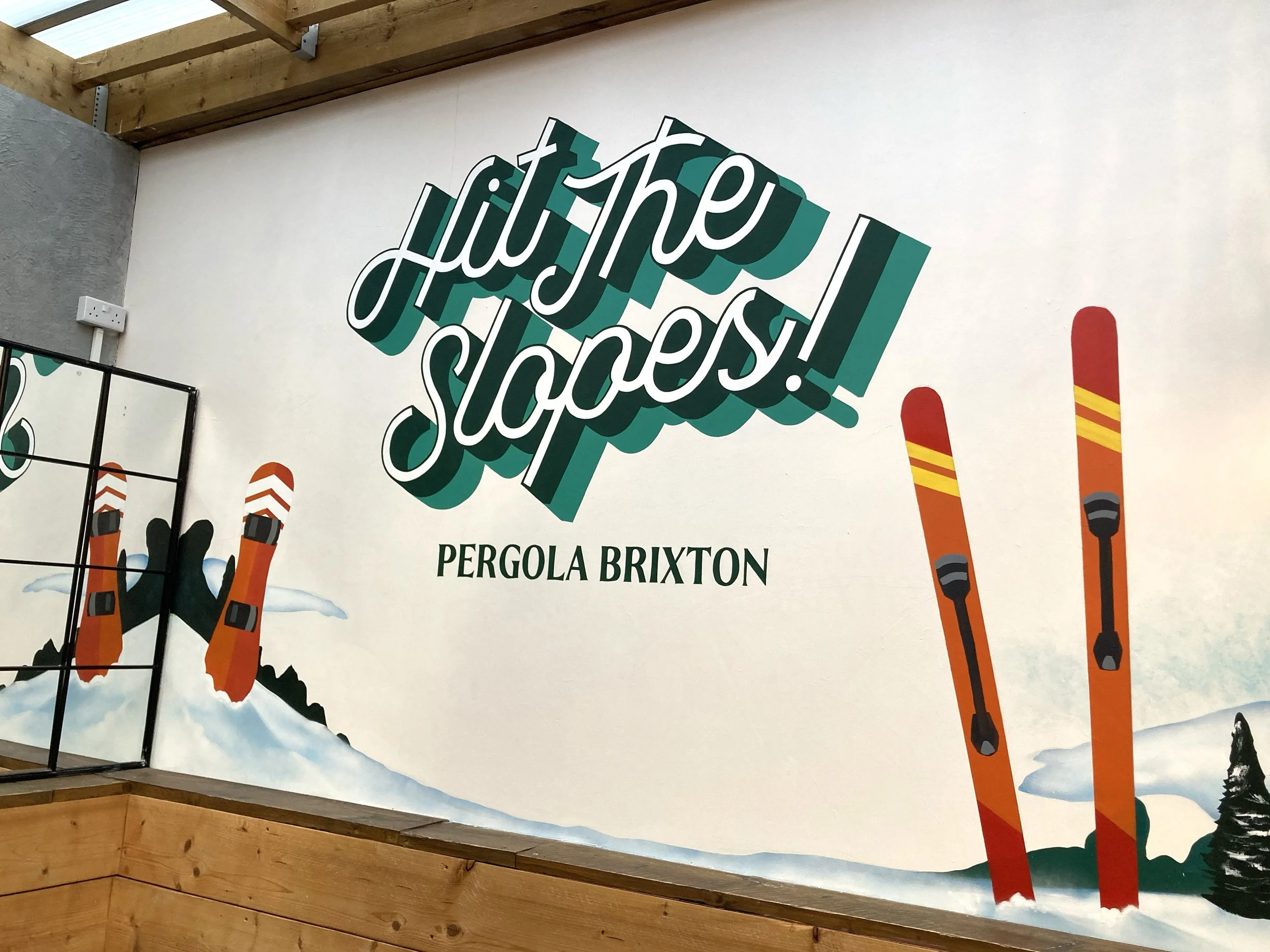 Rise and Signs x Incipio Group Pergola in Brixton - Apres Ski themed custom artwork hand painted bespoke mural painter painting art graffiti brixton bar.jpg