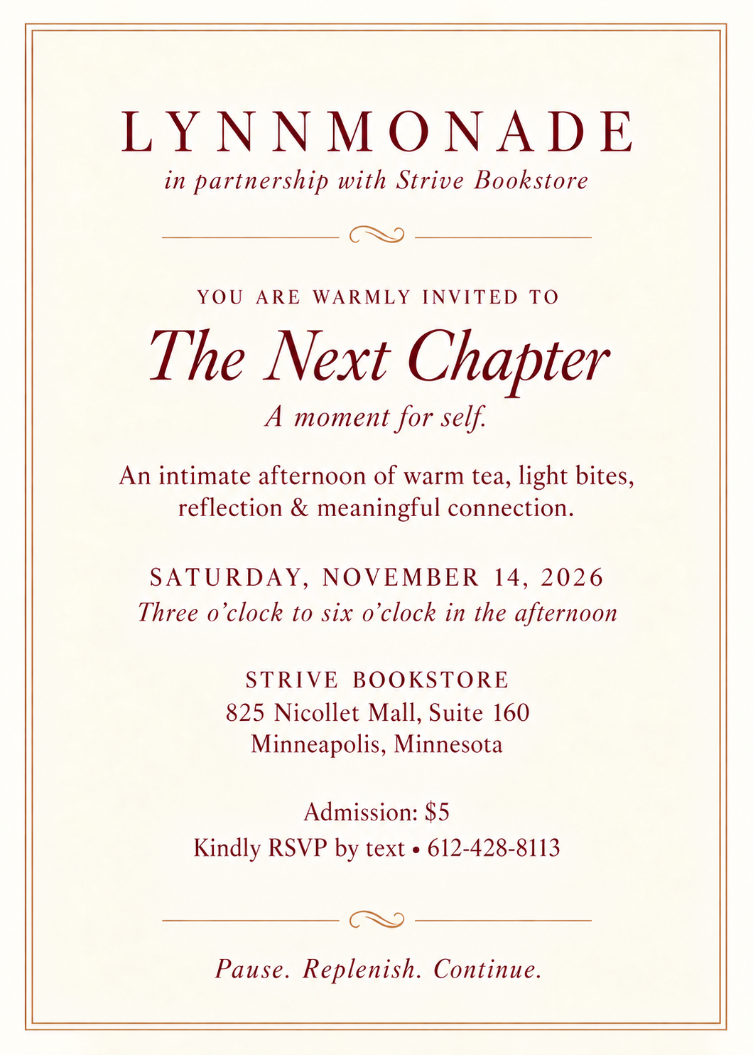 Invitation to The Next Chapter, a moment for self, Nov 14th, 3:00pm - 6:00pm