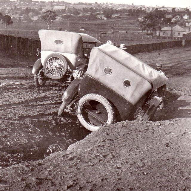 More Isolation work on Grandfathers old photo collection. Stay safe, even if they didn&rsquo;t! #oldcars #vintagecars #oldphotos #bogged #upshitcreek #inaditch #larrikins #driving #drivesafe #oldaustralianphotos #queenslandlife @statelibraryqld