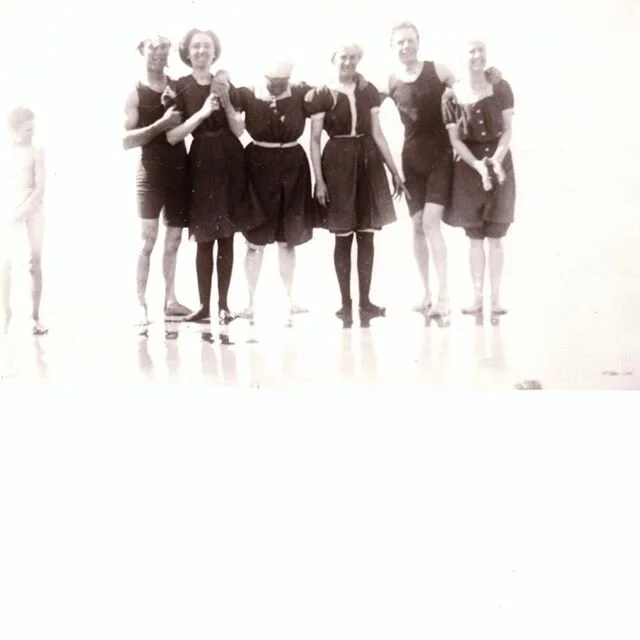 A Day at the Beach. From my Grandfather&rsquo;s photo collection. #isolationactivities #adayatthebeach #bathingbeauties #necktokneebathers #fashion #oldphotos #vintagephotos #frozenintime