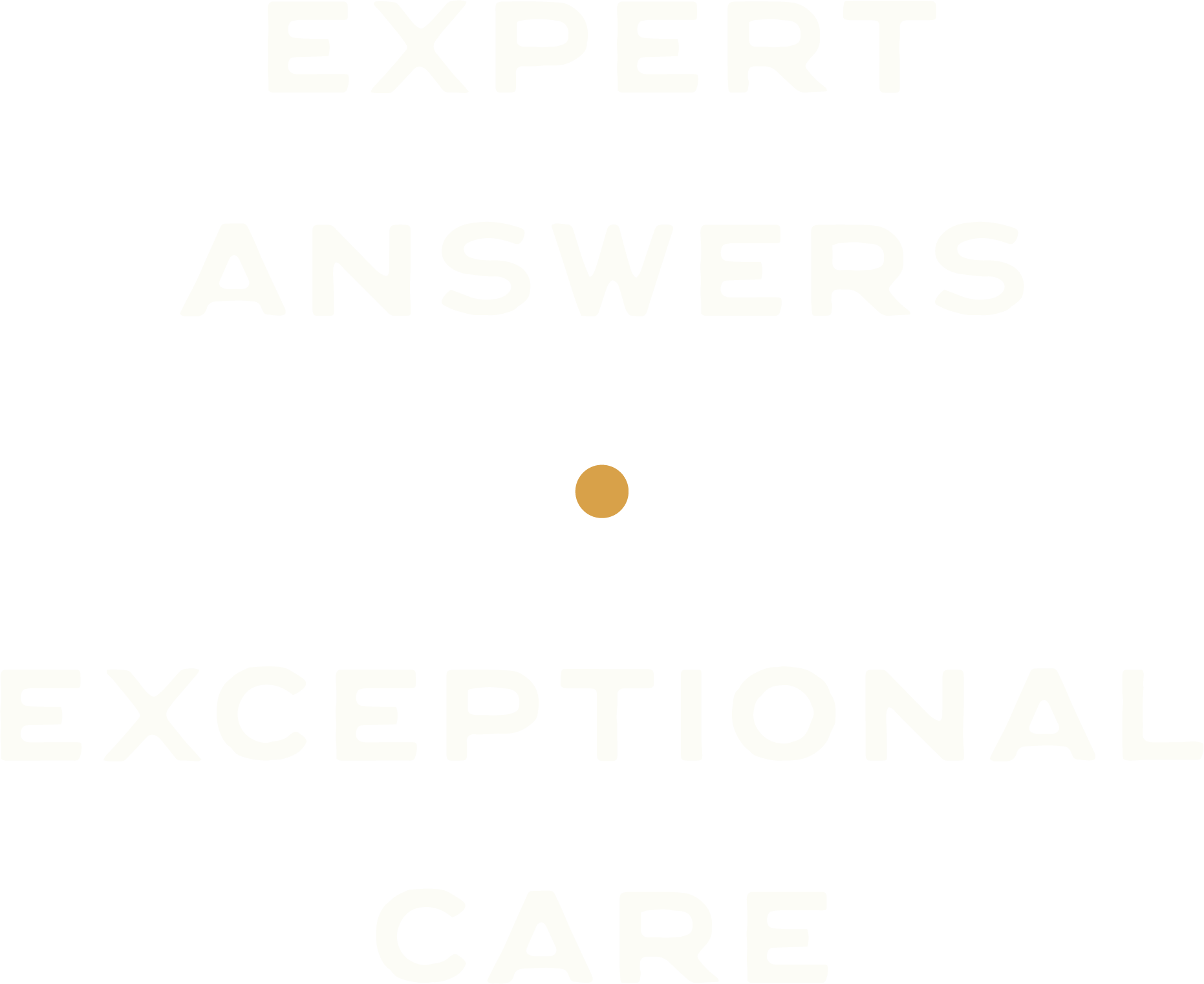 Sign with the text "Expert Answers" at the top, a small circle in the middle, and the text "Exponential Care" at the bottom, all on a black background.