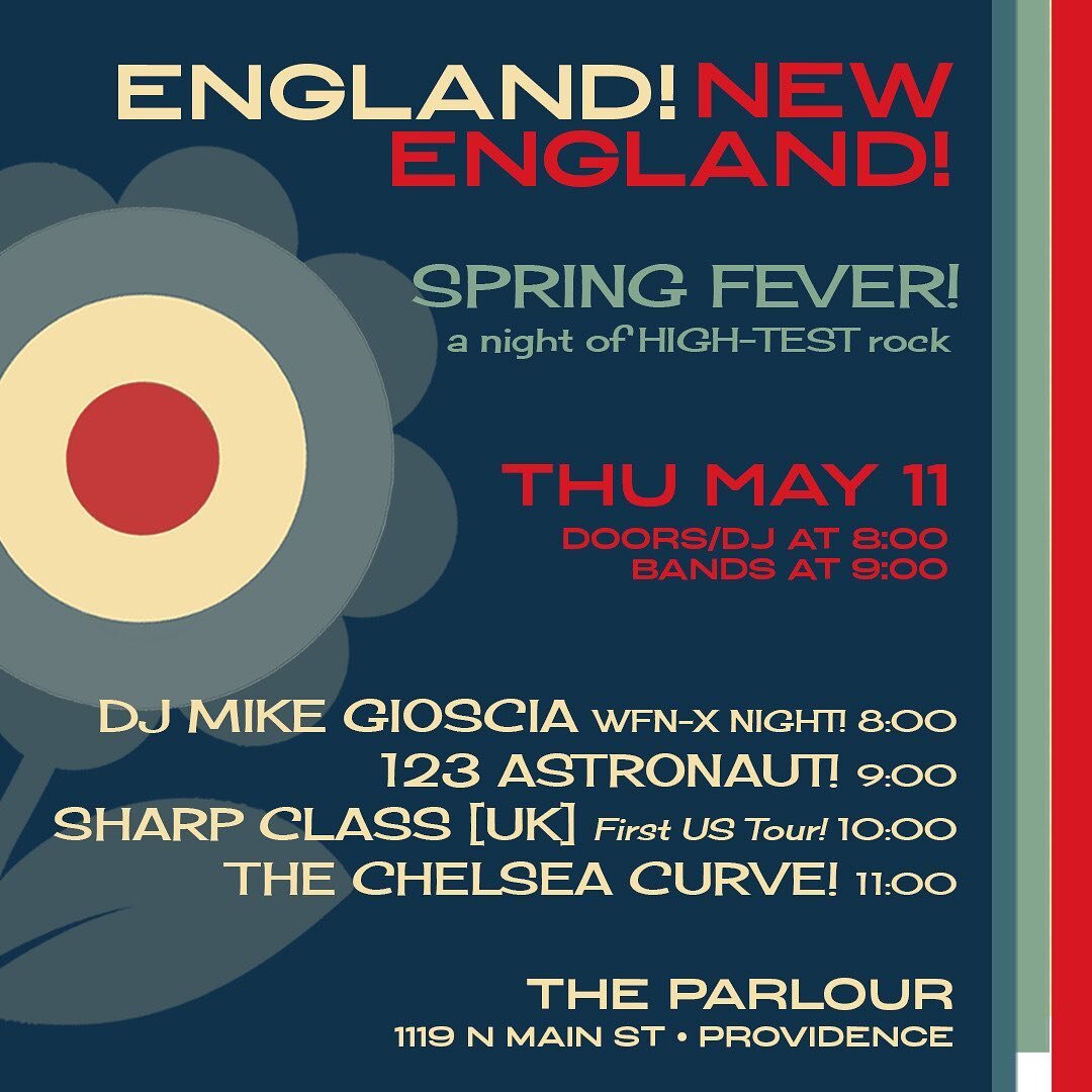 Awesome show alert! @123astronaut at the @parlourprovidence with Boston&rsquo;s best, @thechelseacurve, and the UK&rsquo;s best, @sharp_class on Thur May 11. Legendary DJ @mikegioscia will be spinning to ensure all-awesomeness all evening.