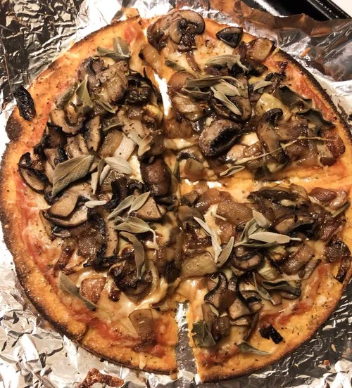 Homemade pizza using Trader Joe’s butternut squash pizza crust
