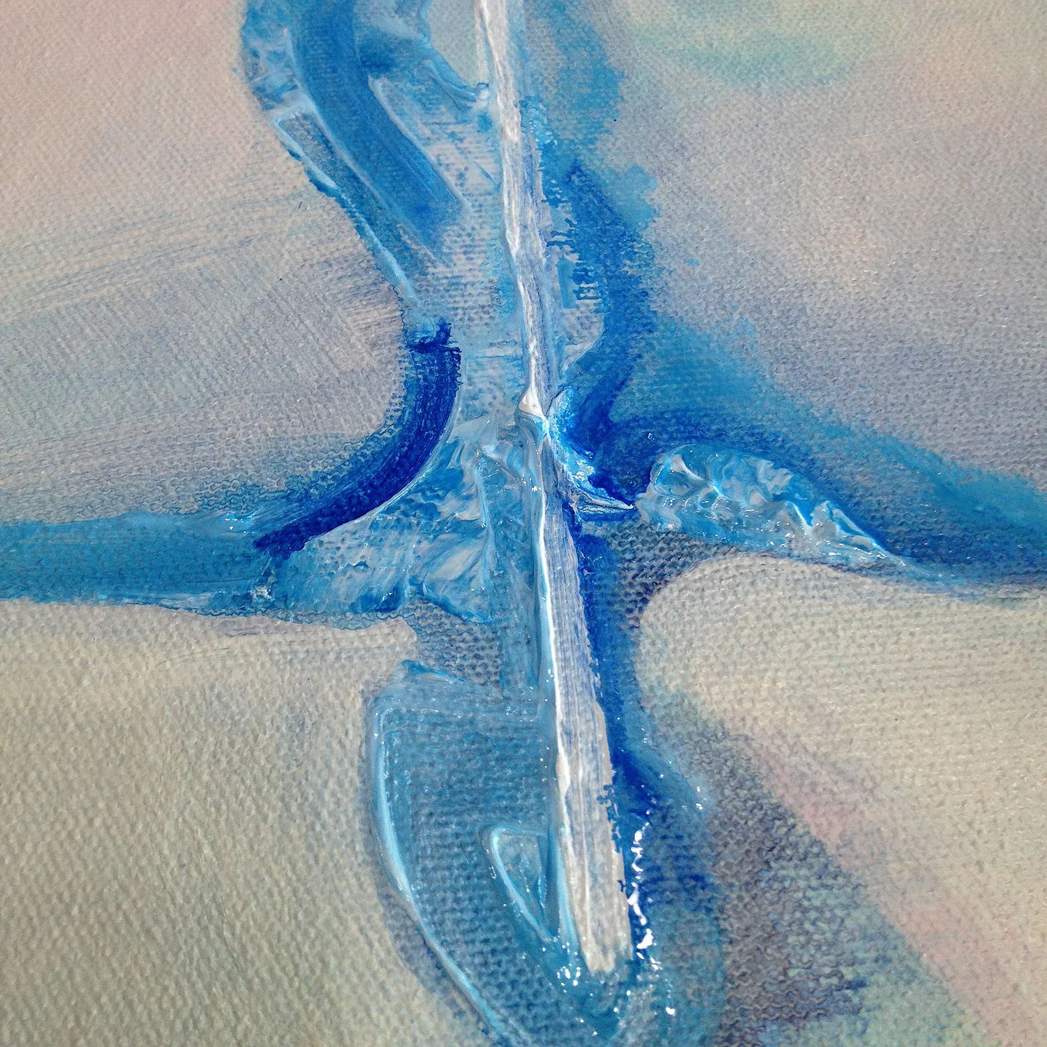 An acrylic painting in progress as a demonstration of a mixture of pre-planning and spontaneous execution.