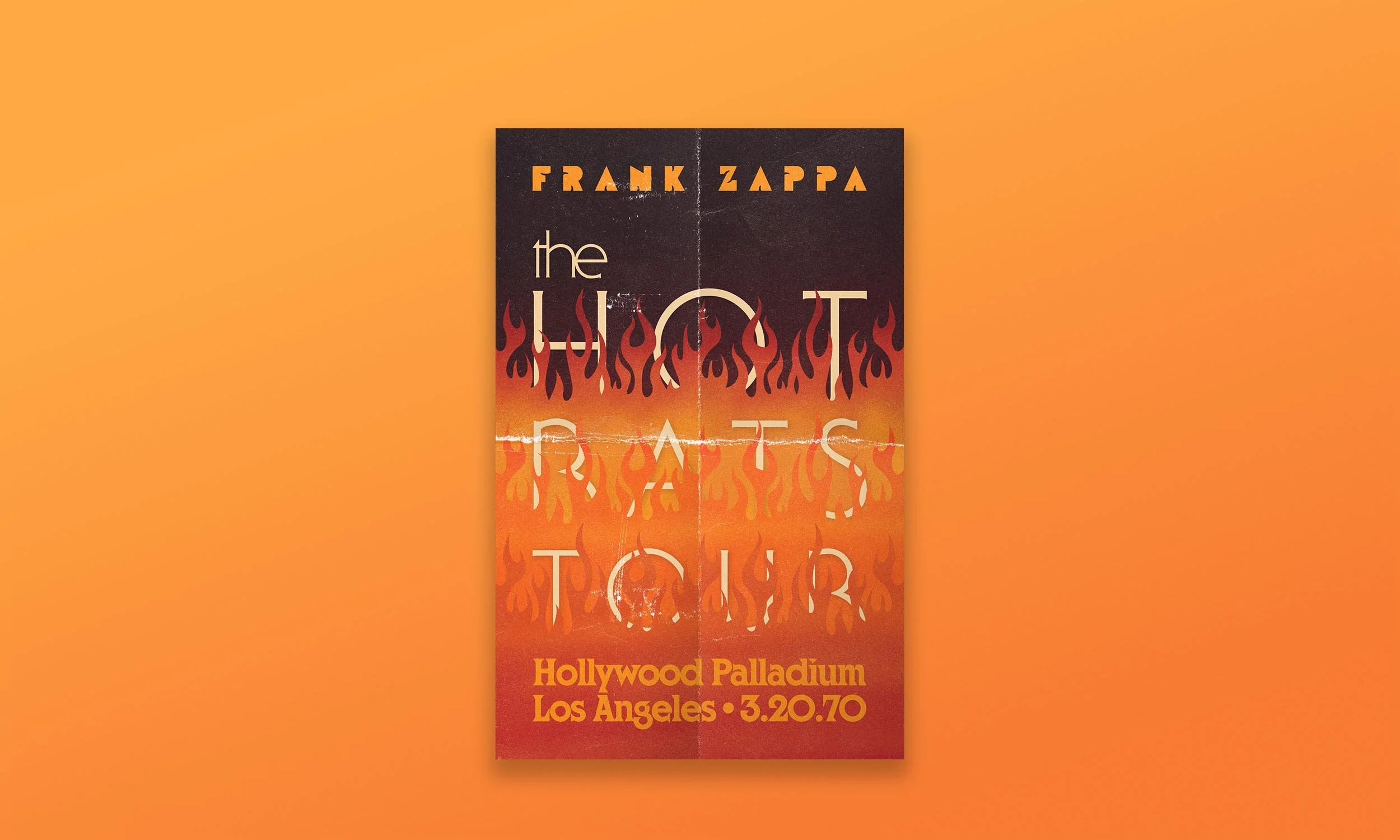  A pair of concert posters of performances promoting the release of  Hot Rats . These posters are modeled after the album it’s promoting but have different color schemes based on the different venues, making them collectors’ items. 