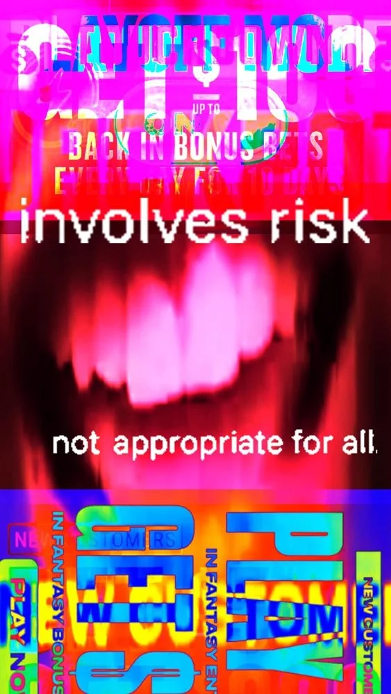   Part of my MFA thesis work at Indiana University Bloomington; which explores digital advertising and the prevalence of sports gambling in today’s society.    These images fall under the theme of Promises, in which bold claims are juxtaposed with sm