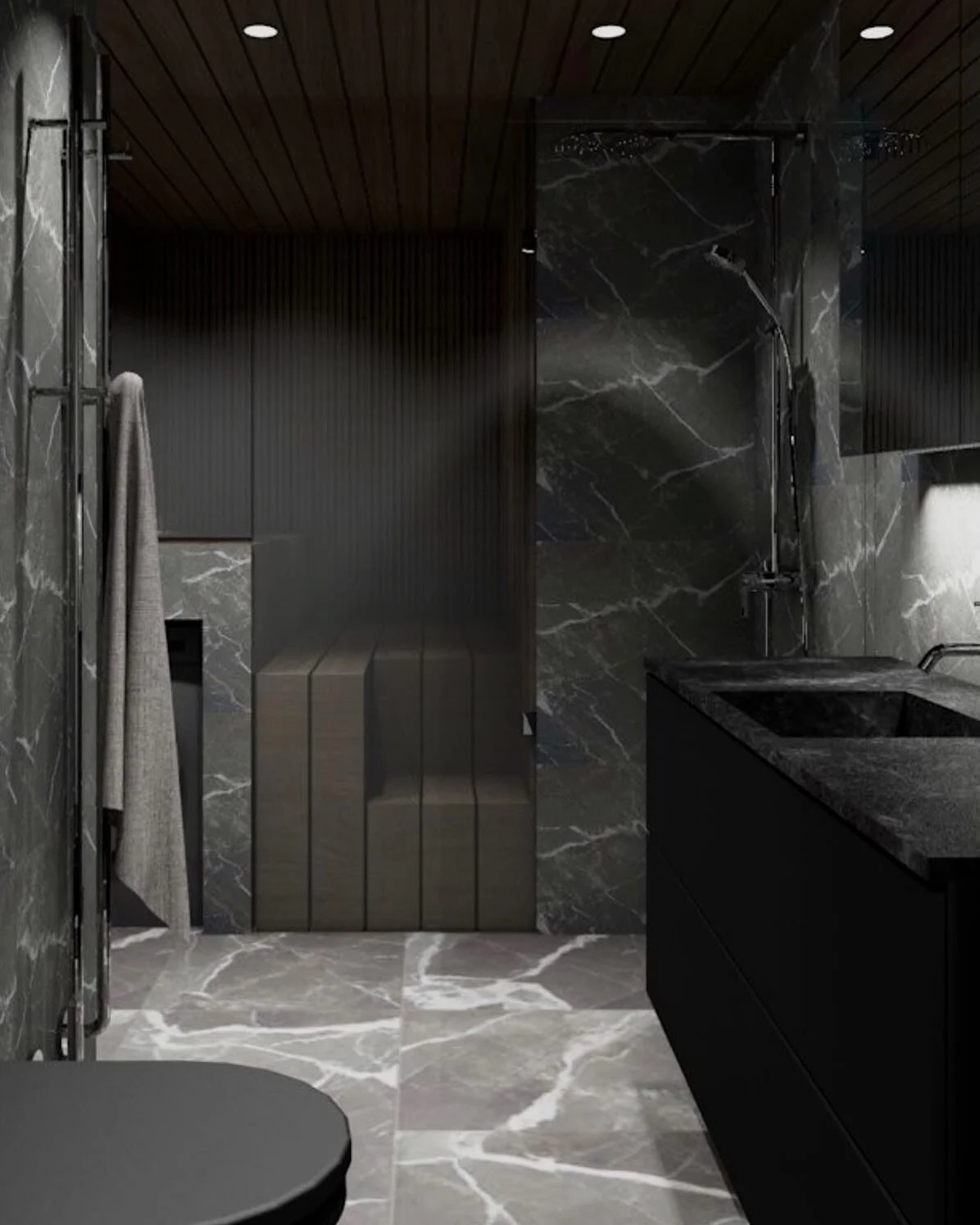 Ent&auml; v&auml;h&auml;n tummempi kylpyhuone ja perinteisen h&auml;m&auml;r&auml; sauna? 

Olkoonkin, ett&auml; tyk&auml;t&auml;&auml;n kovasti suunnitella n&auml;it&auml; tummempia, luonnonmateriaaleista inspiroituneita tiloja, huonemaiset kylpyhuo