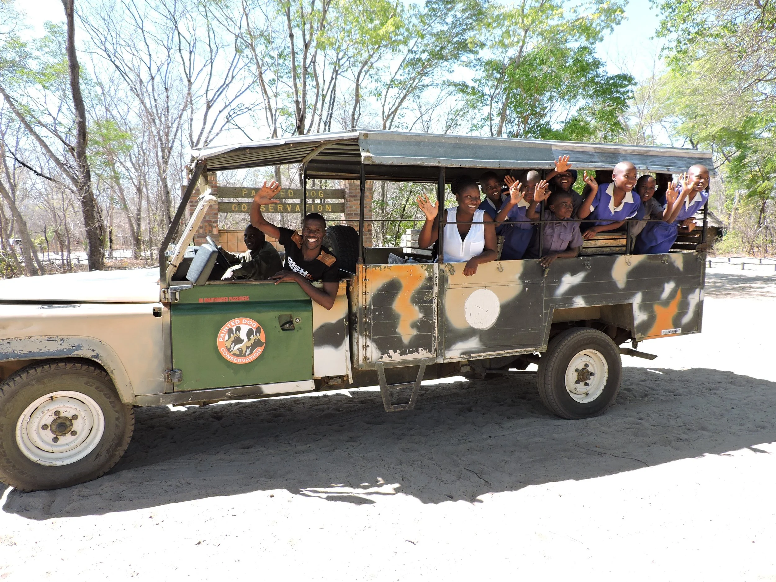 Mpindo Primary School kids going on a game-drive during their stay at Iganyana CHildren’s Bush Camp