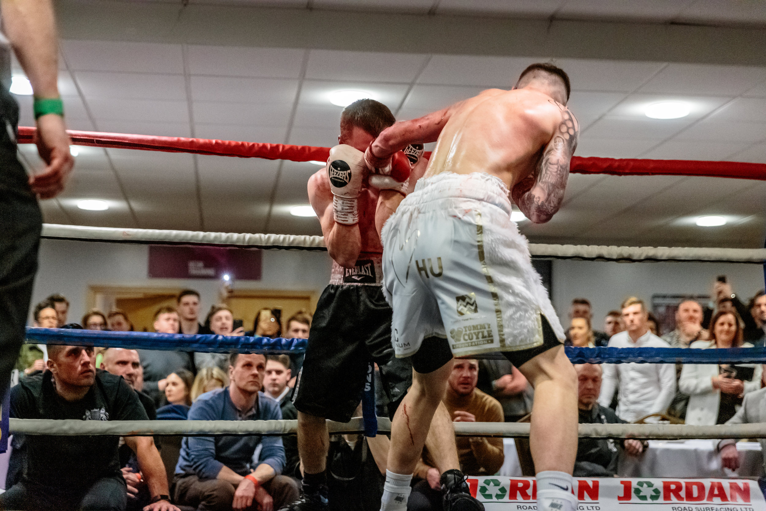Lewis Sylvester with his opponent on the ropes