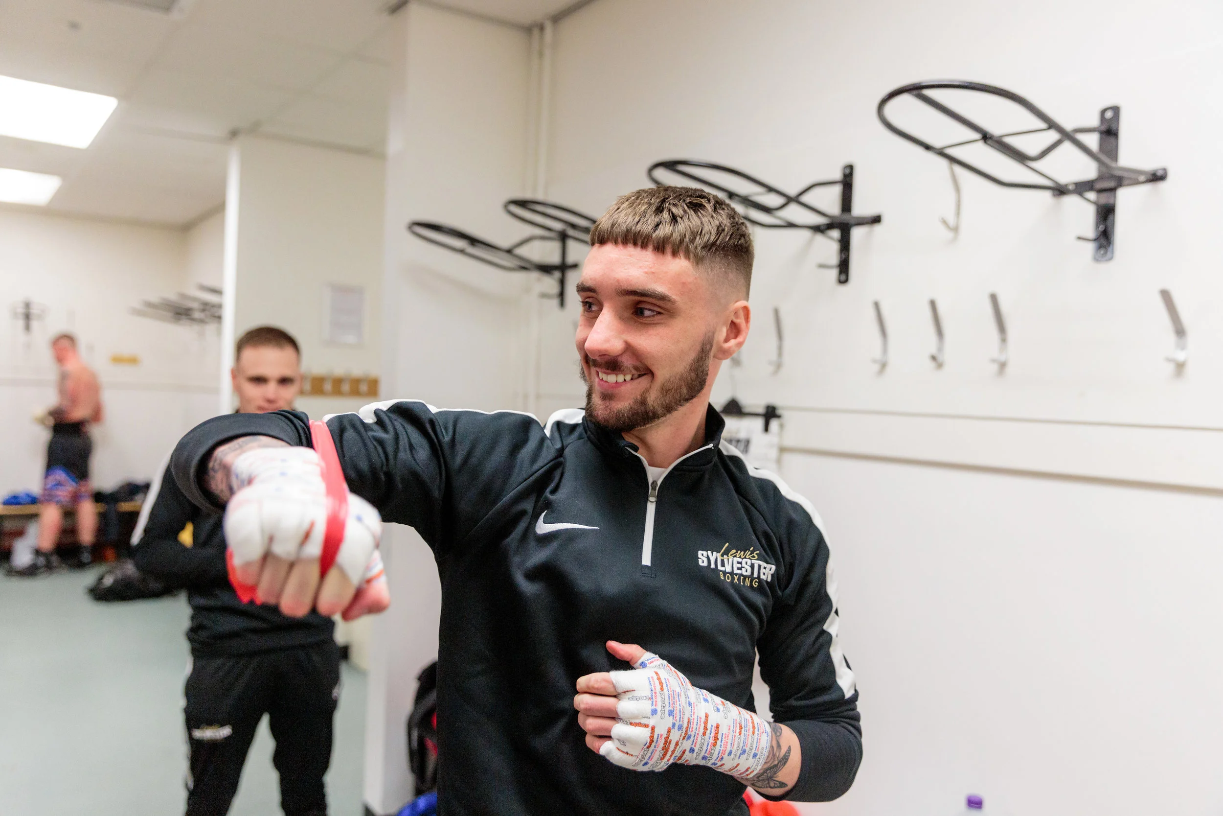 Lewis Sylvester Warming up with Coach, Billy Dawson