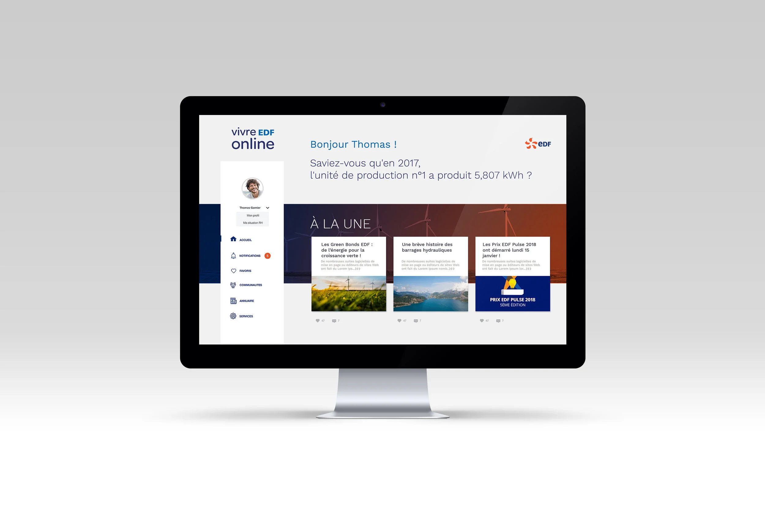  Art Direction and webdesign of a new VIVRE EDF ONLINE platform with 9 million page views per month, 110,000 unique visitors per month and more than 300 active communities… 
