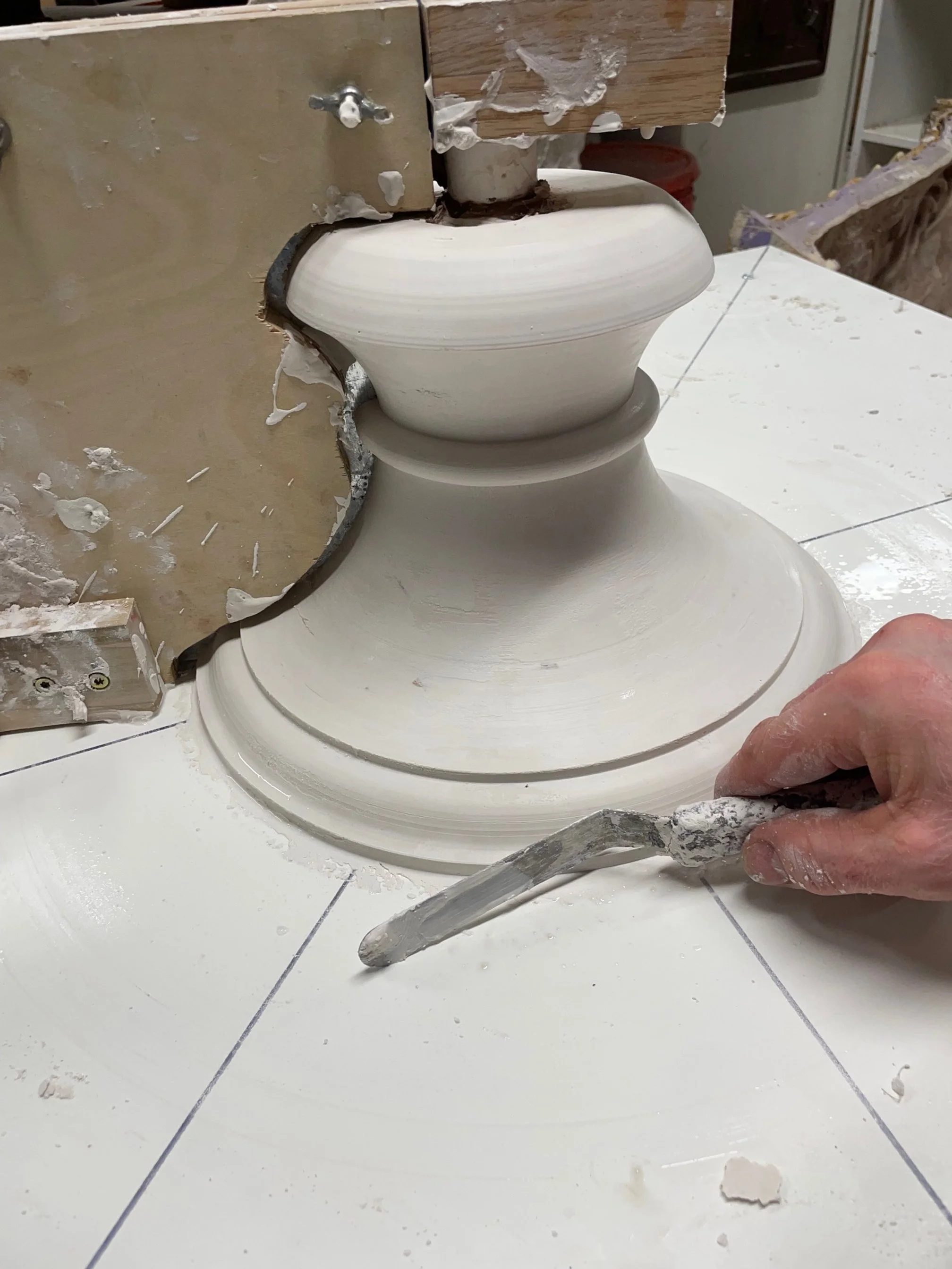 Plaster profile being turned