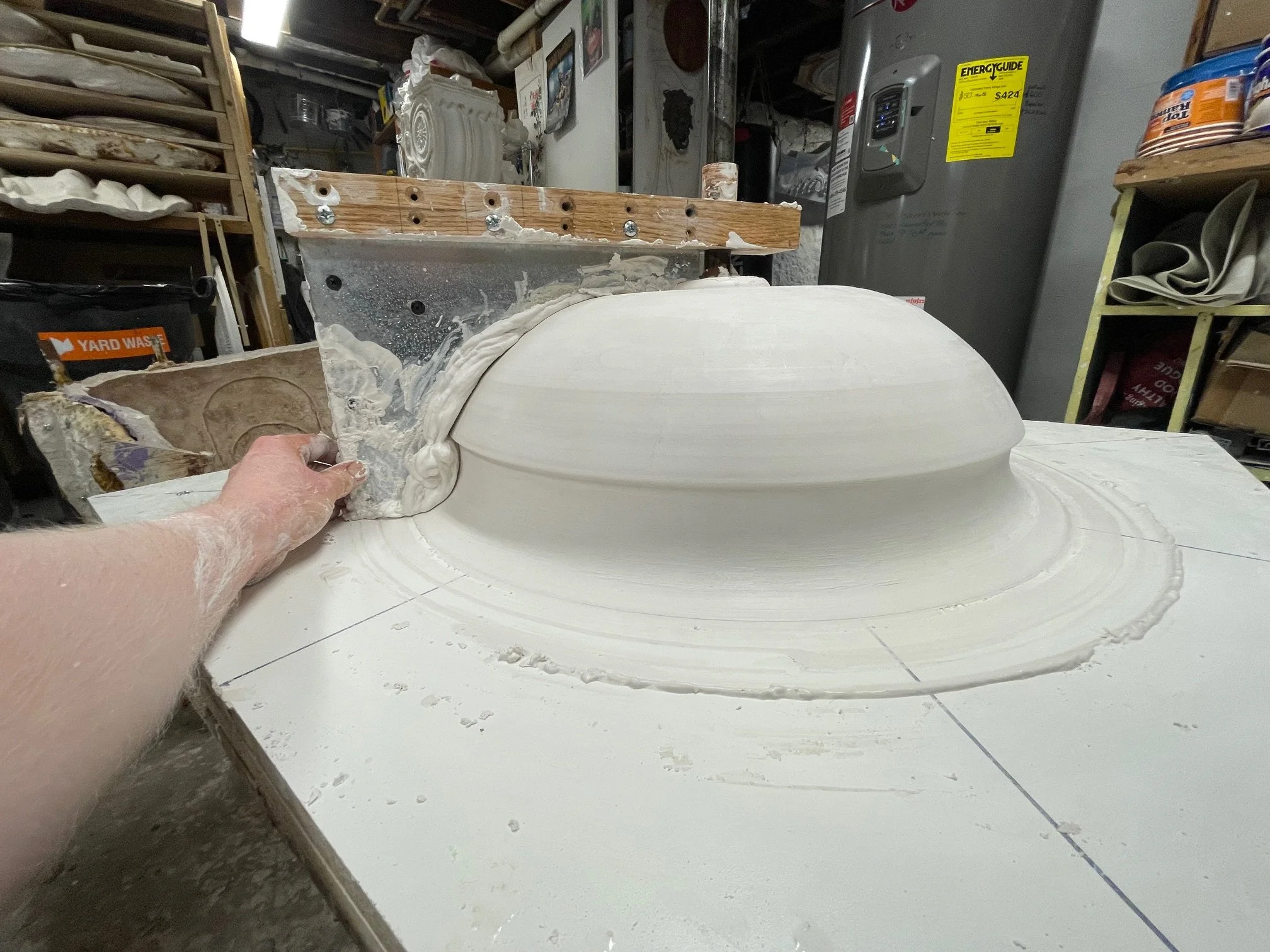 Plaster profile being turned