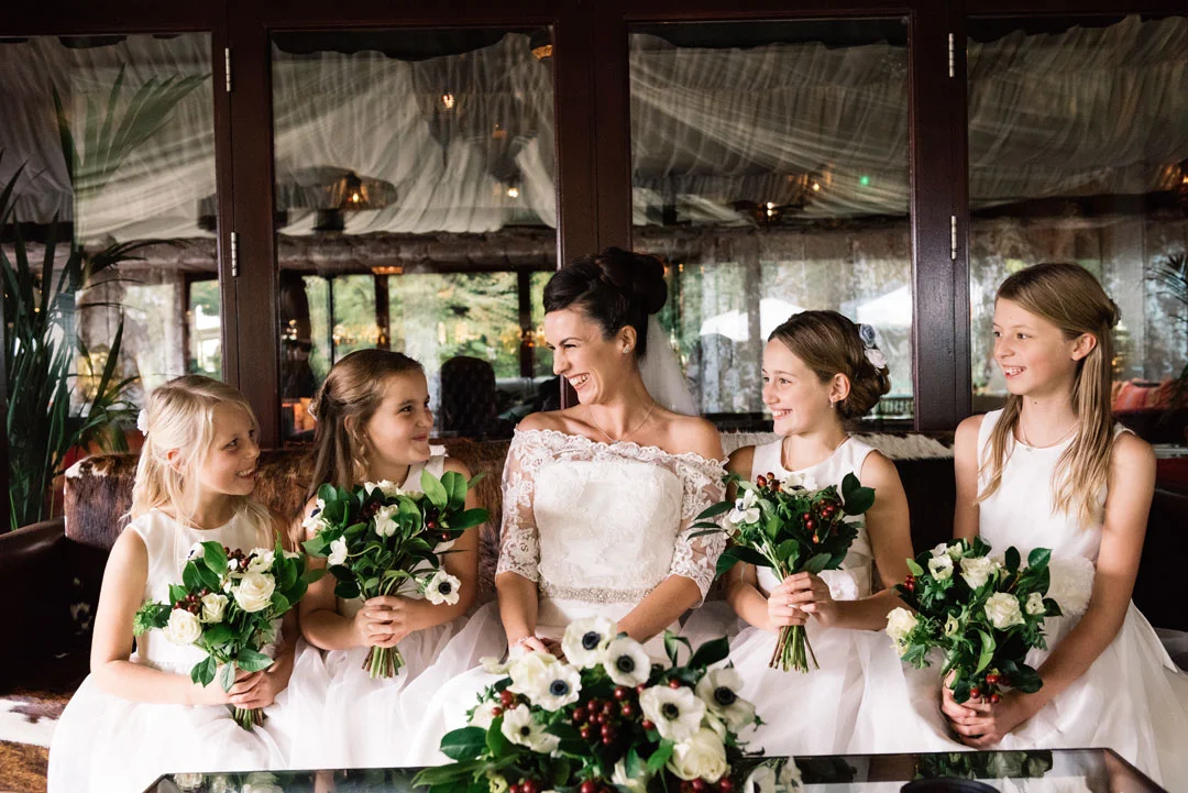 Bride and Paige Girls at The Crazy Bear Wedding Venue