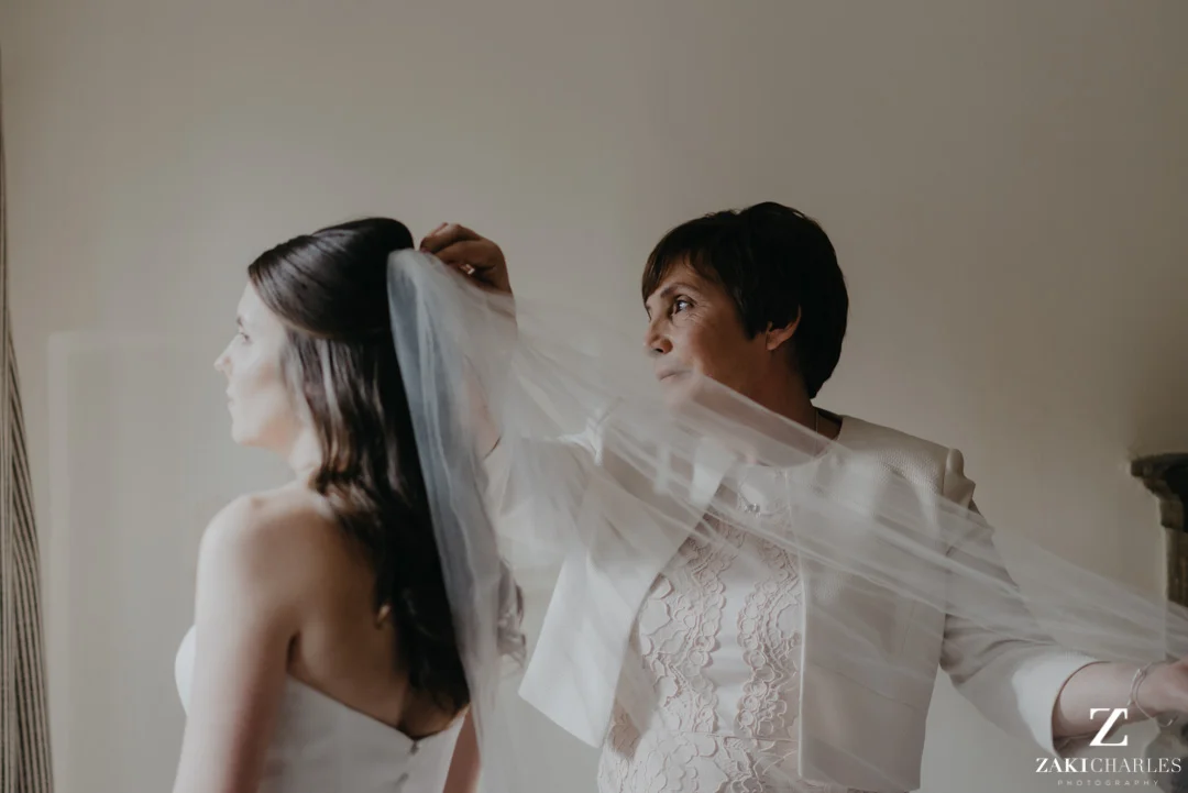 Mother of the Bride ataching the veil