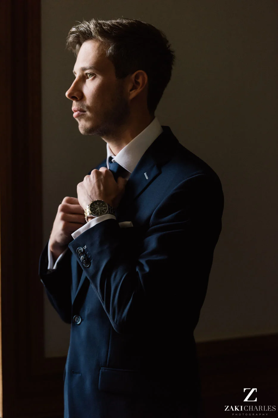 Natural light portrait groom Josh at Eynsham Hall 3