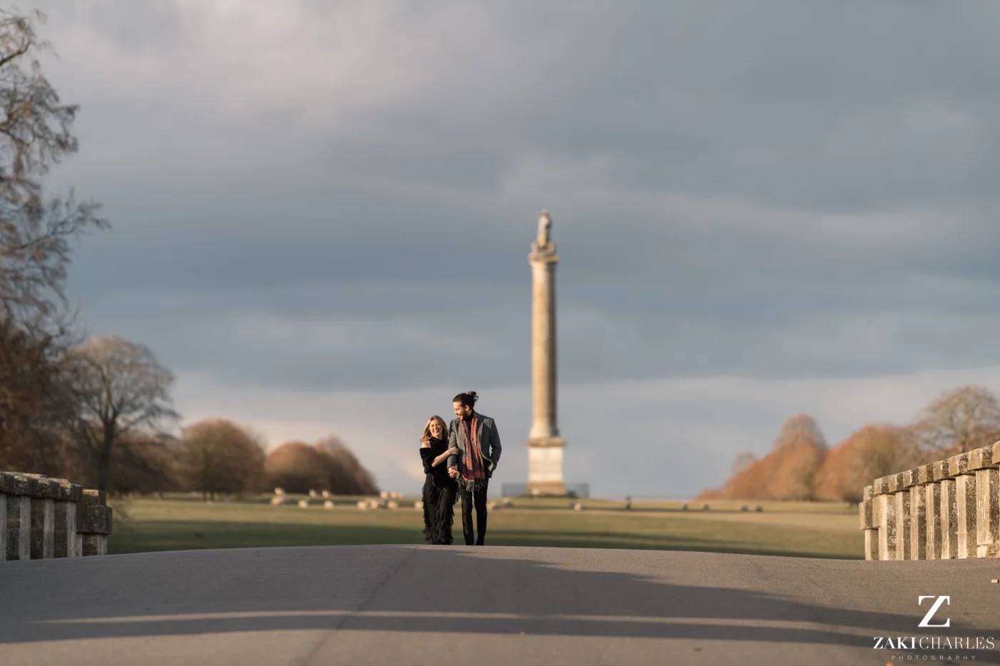 Blenheim Palace Engagement Session, AJ and Yannis walking, natural light
