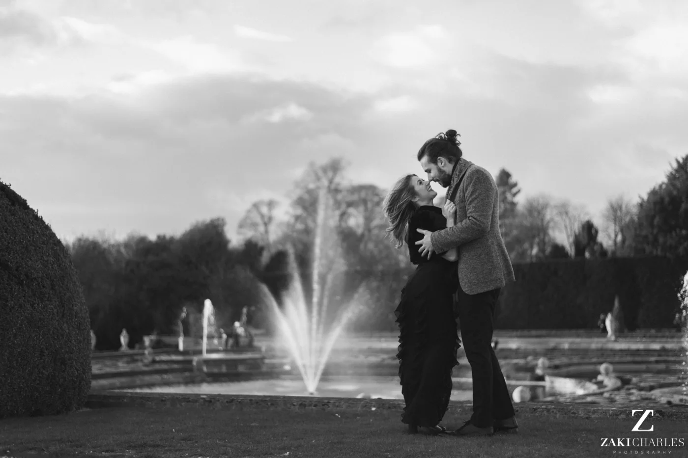 Blenheim Palace Engagement Session, AJ and Yannis, black and white 2