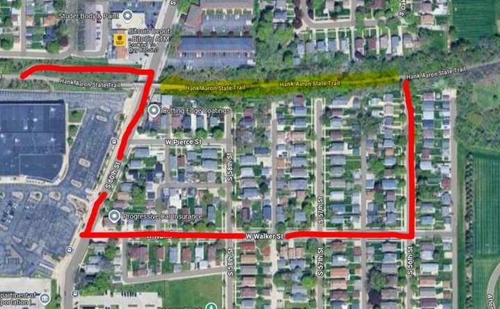 Hank Aaron State Trail will be closed between 56th St and Hawley Rd access points on Monday, May 18th due to large hazard tree removal operations. 

Please enter/exit the trail at these points, and head south to Walker St during tree work operations 