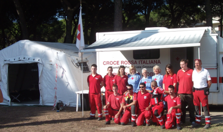 Italian Red Cross setting up for the regatta – American competitor Matt Whitehead was first person to utilize facility with a banged-up knee