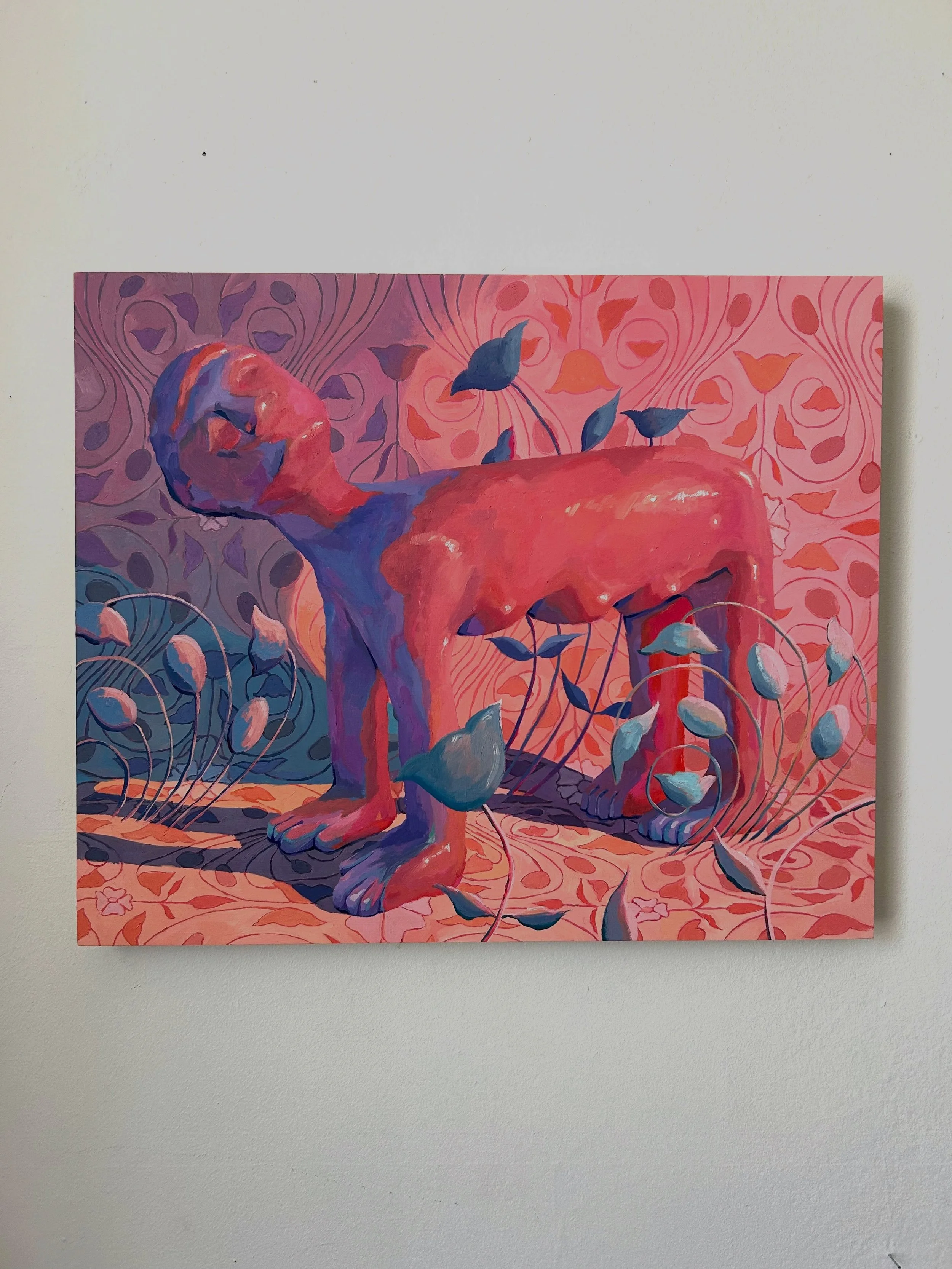 Four Legged Decision 
oil on panel, 20&rdquo; x 24&rdquo;