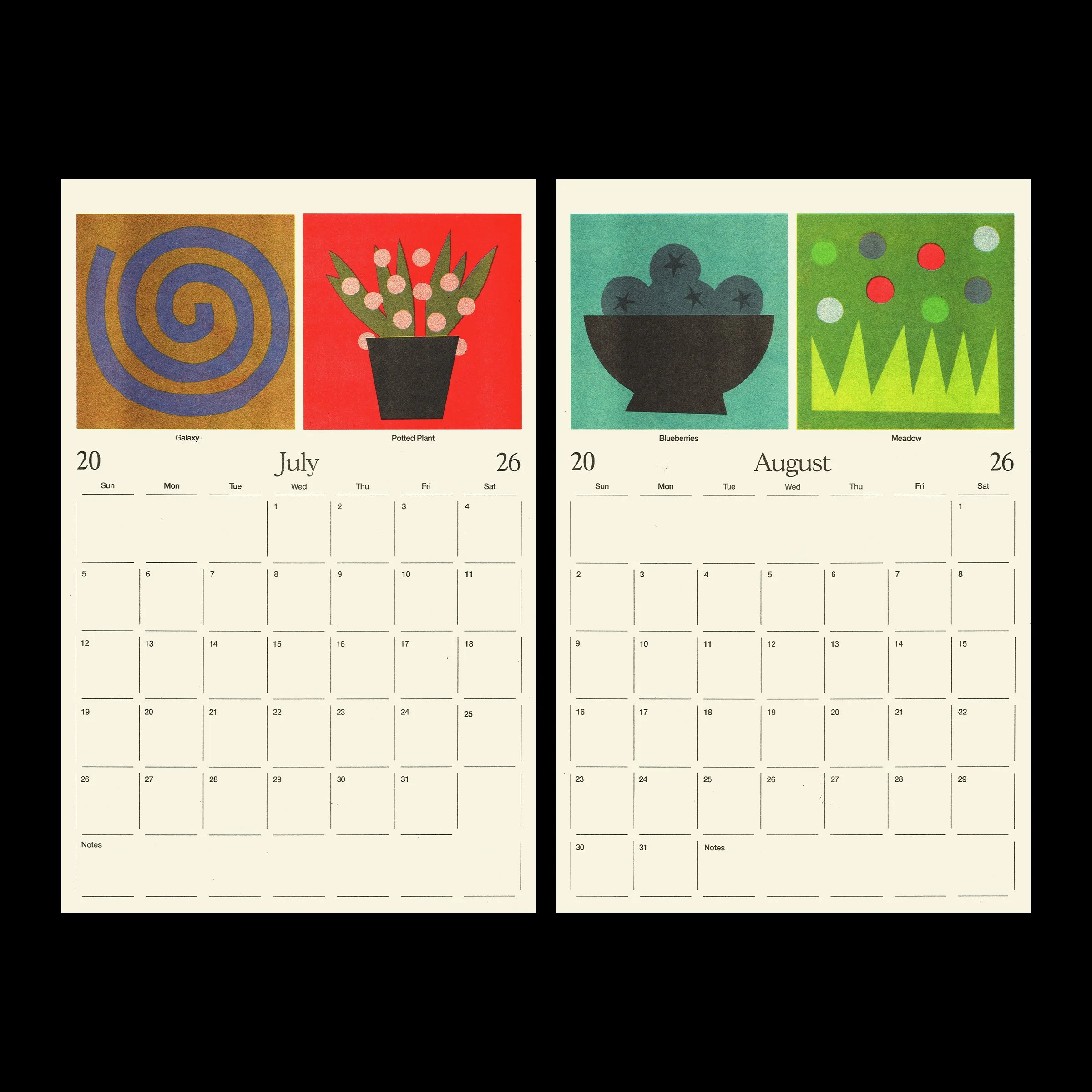 2026 Risograph Printed Calendar — Sunroom