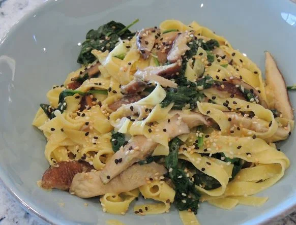 Egg Noodles and Shiitakes With Scallion-Sesame Sauce