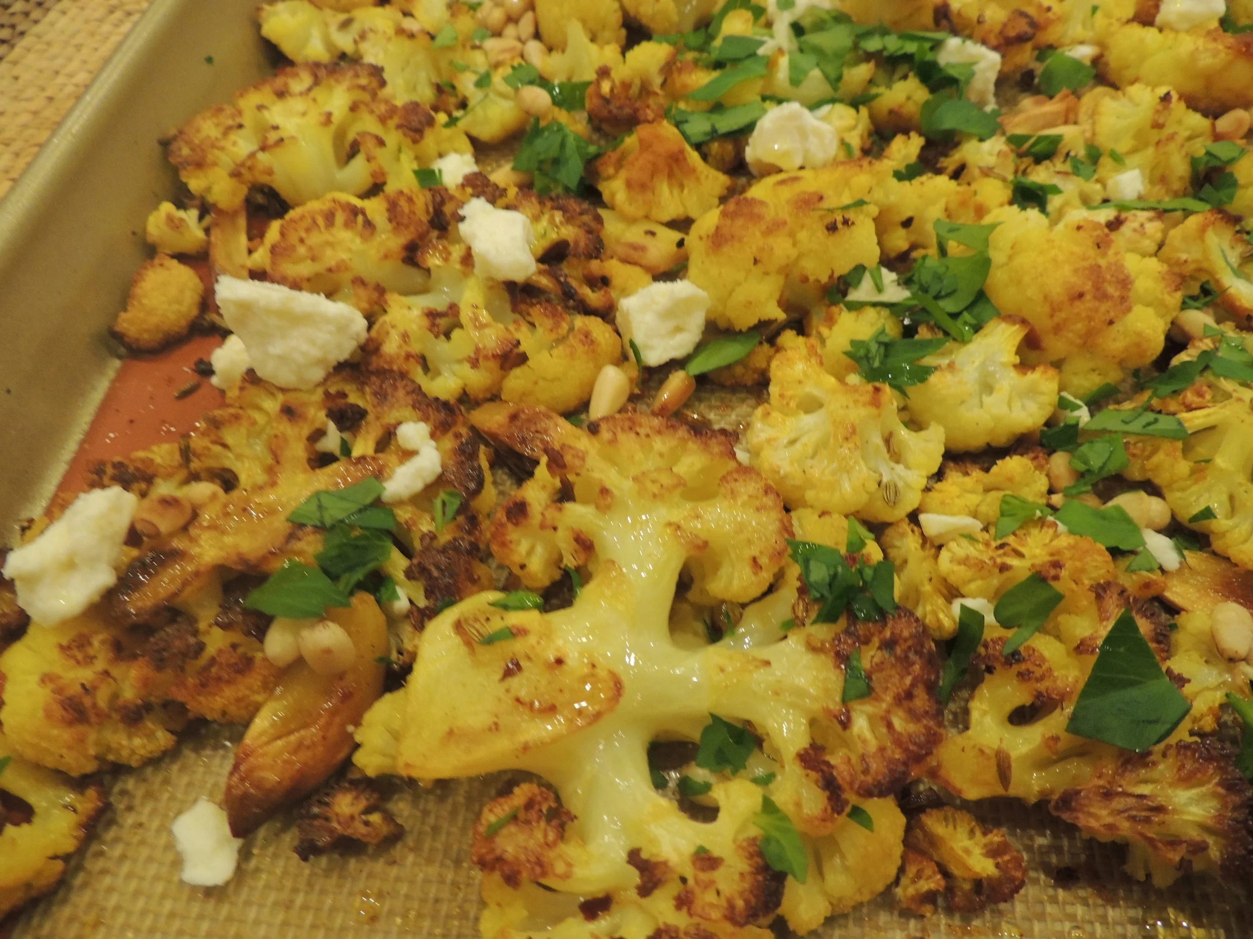 Spiced Roasted Cauliflower With Feta and Garlic