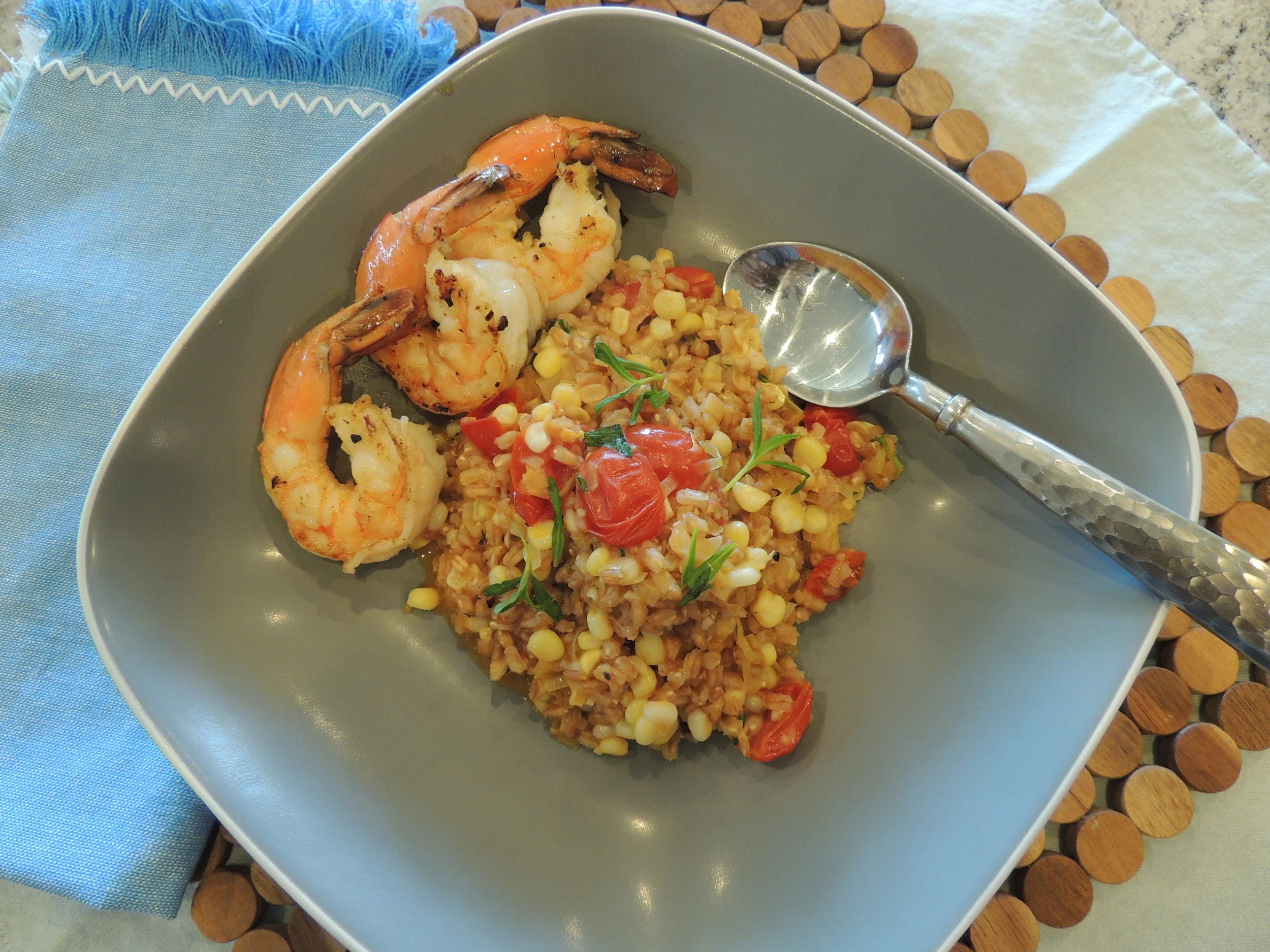 Farro Risotto with Tomatoes and Sweet Corn
