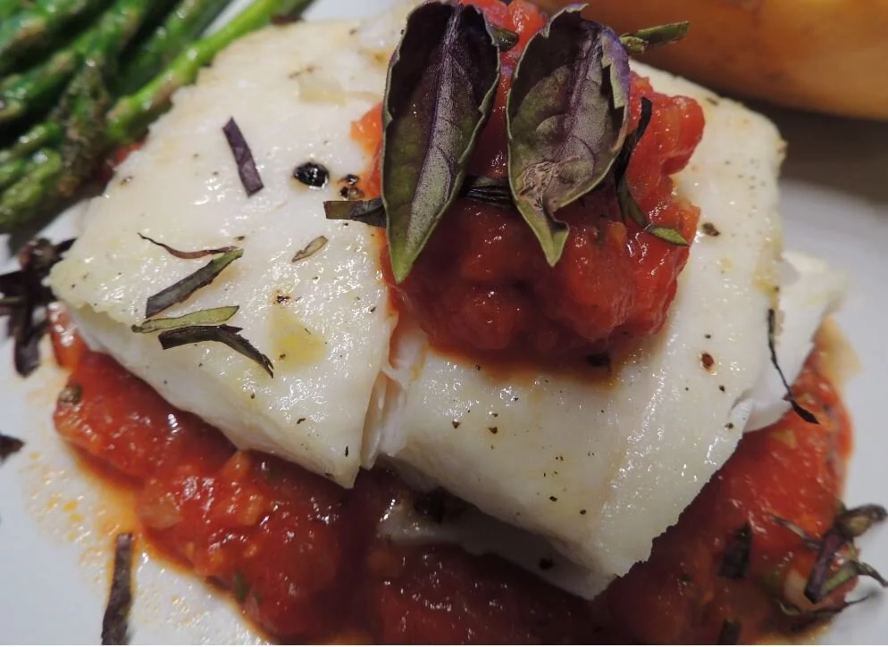 Baked Halibut With Tomato Caper Sauce