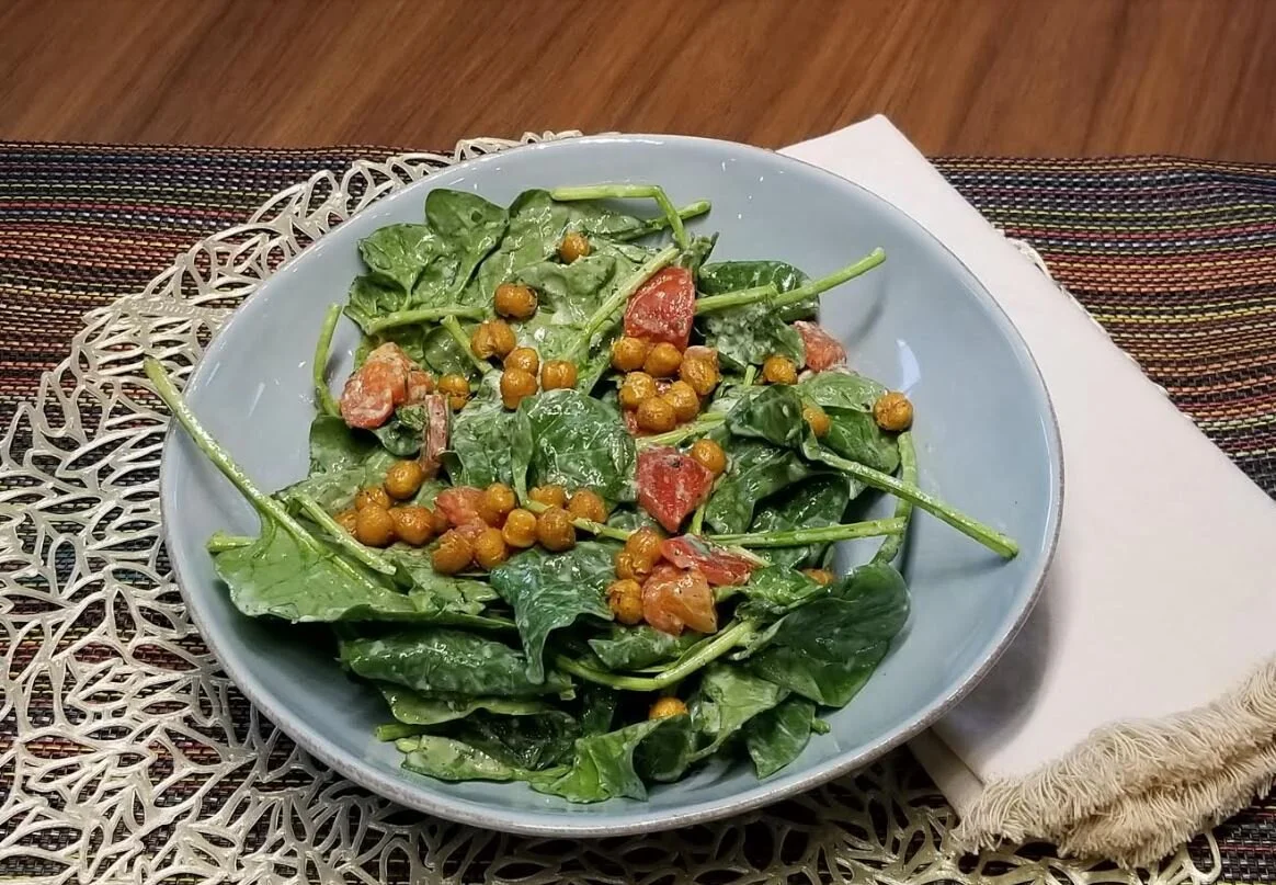 Spinach Salad with Blackened Chickpeas
