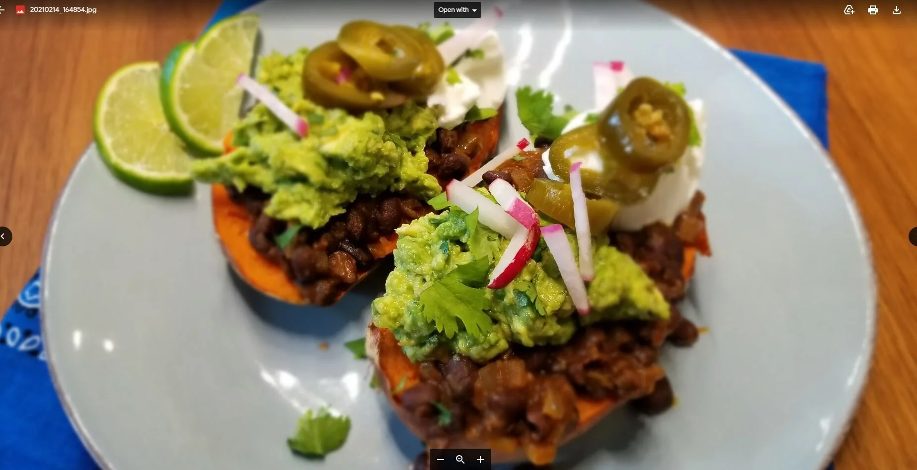 Loaded Baked Sweet Potatoes with Chili Black Beans