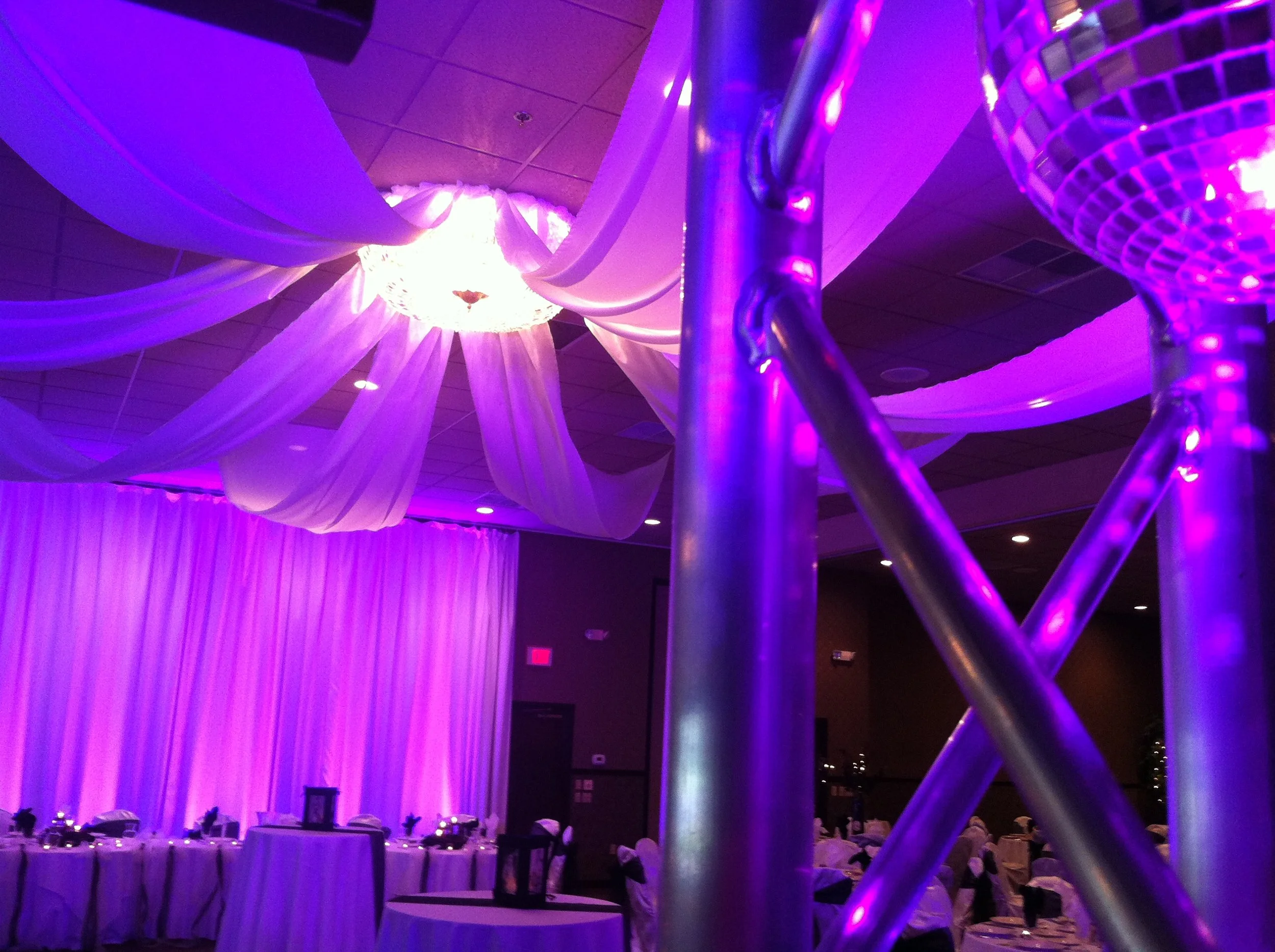 Mishawaka purple uplighting drapery