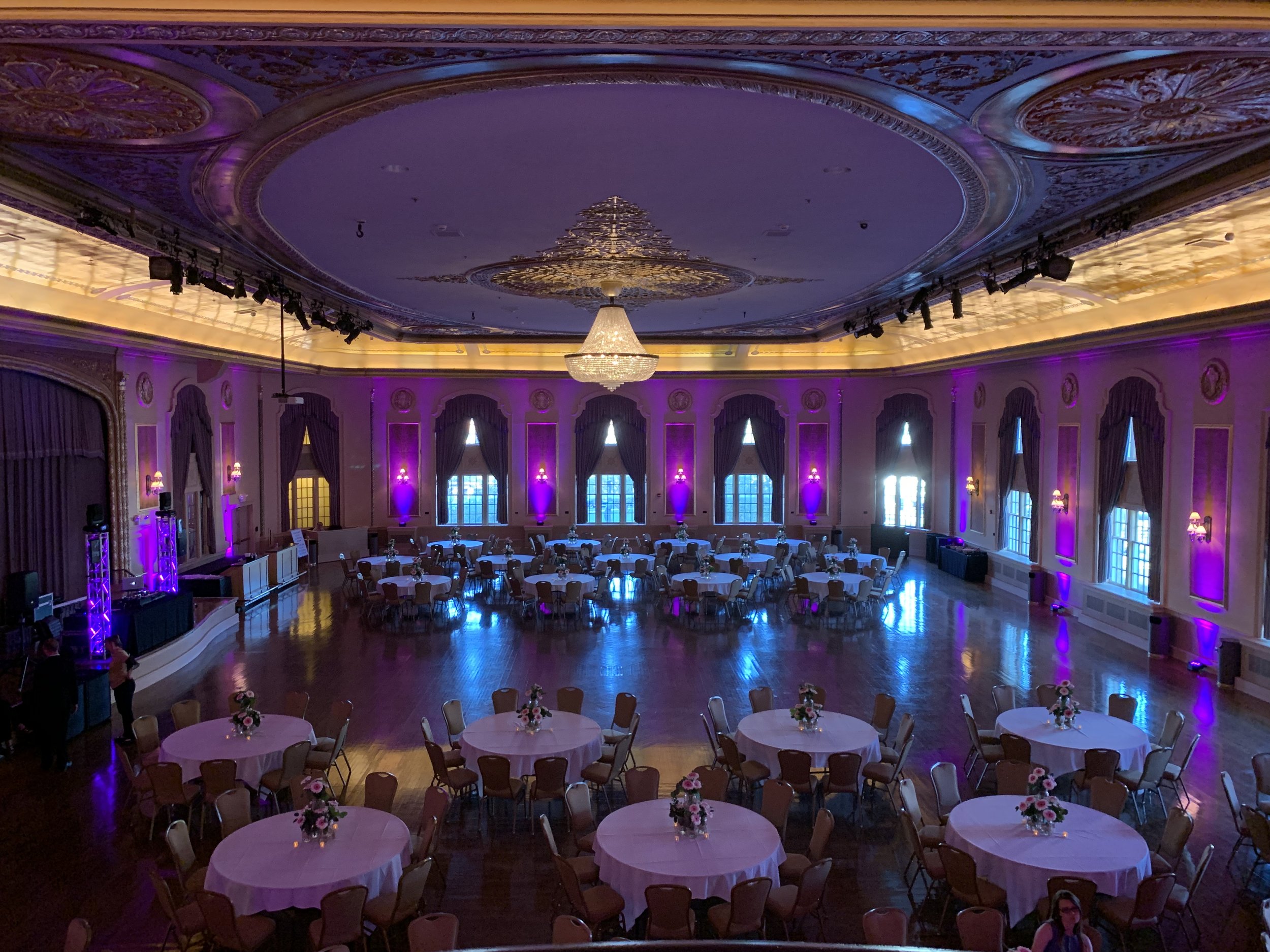 Palais Royale Ballroom with purple uplighting