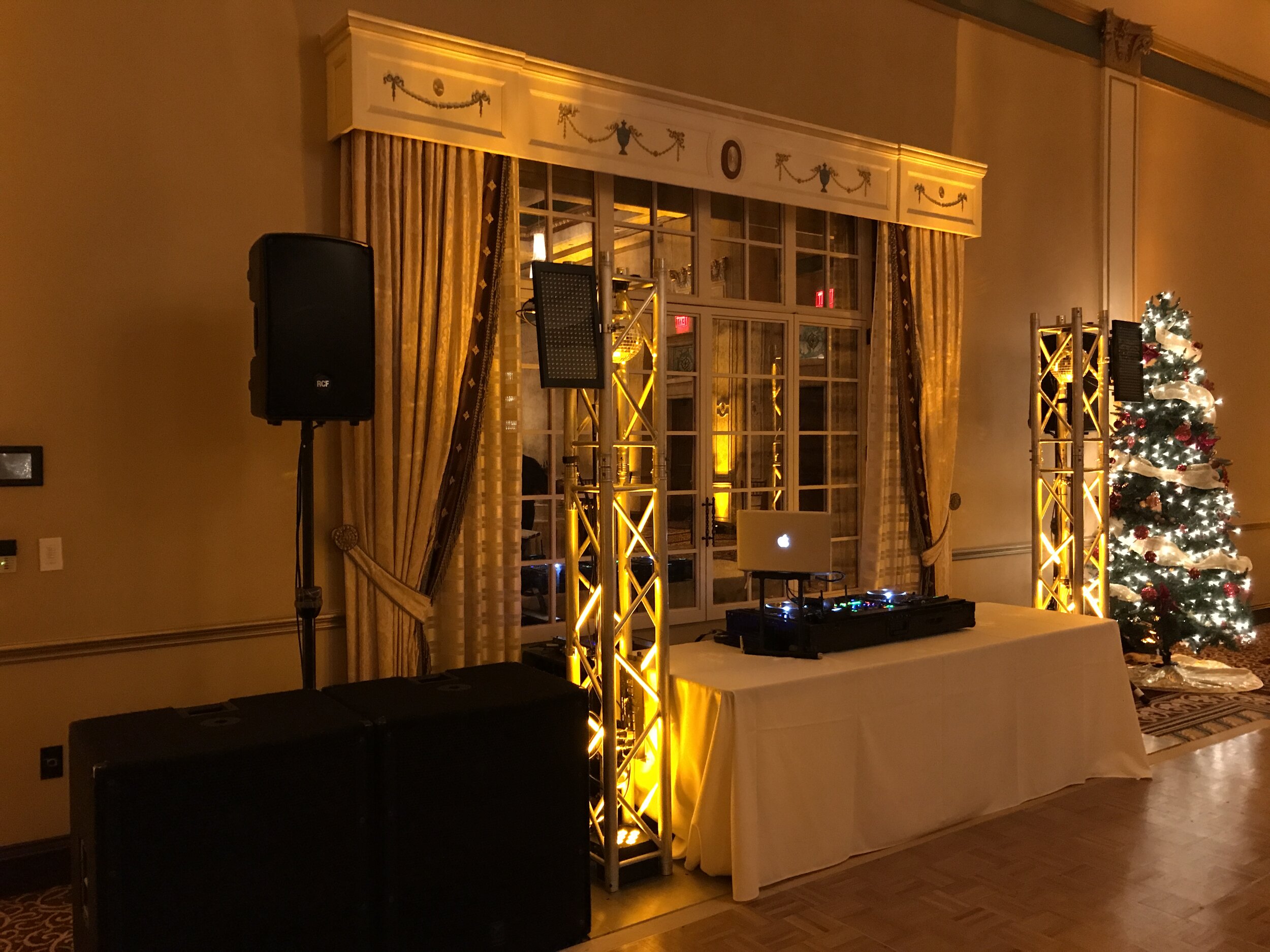 DJ setup in Crystal Ballroom at Lerner Theatre in Elkhart