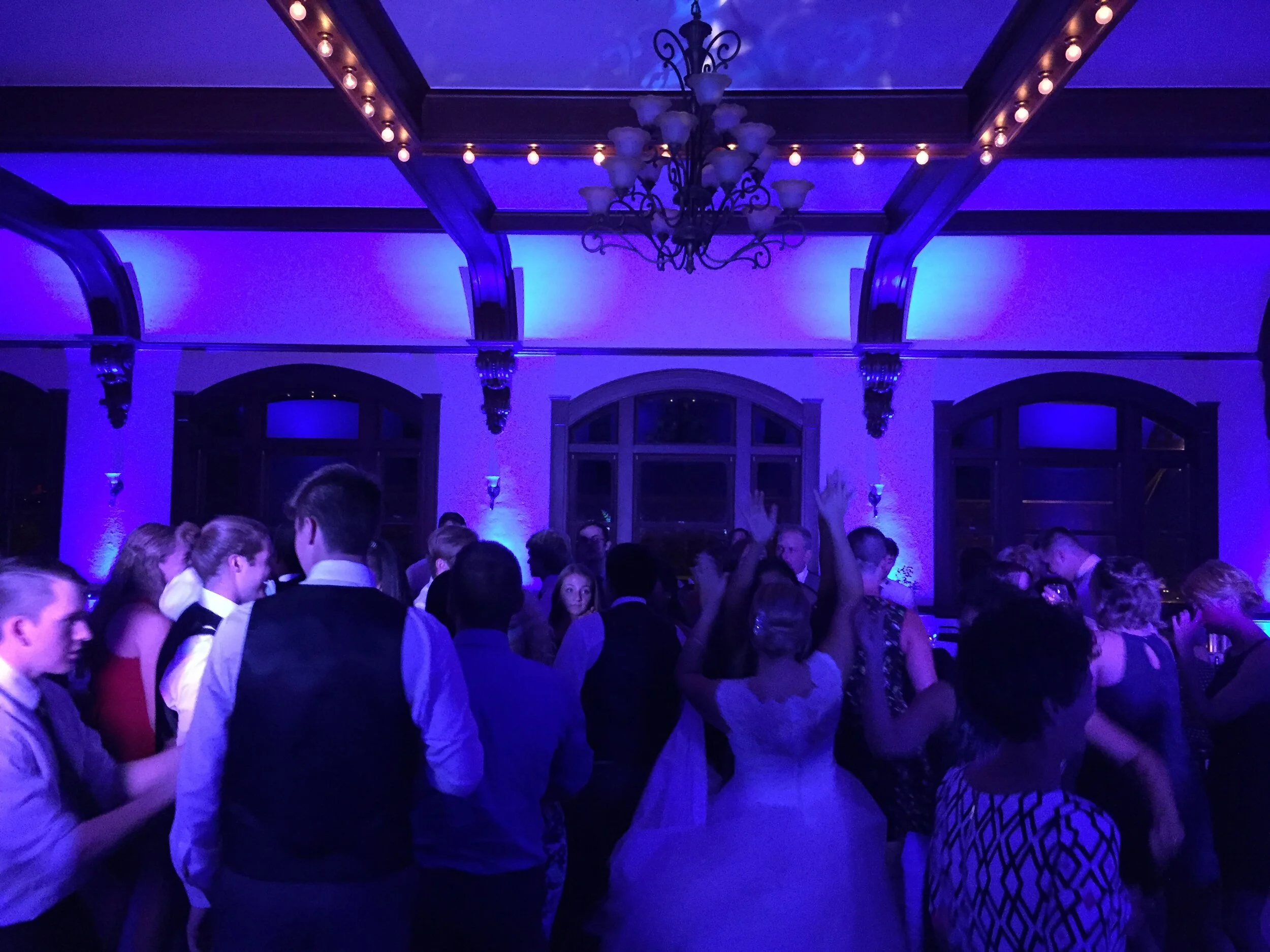 Blue uplights at Spohn Ballroom Goshen, IN